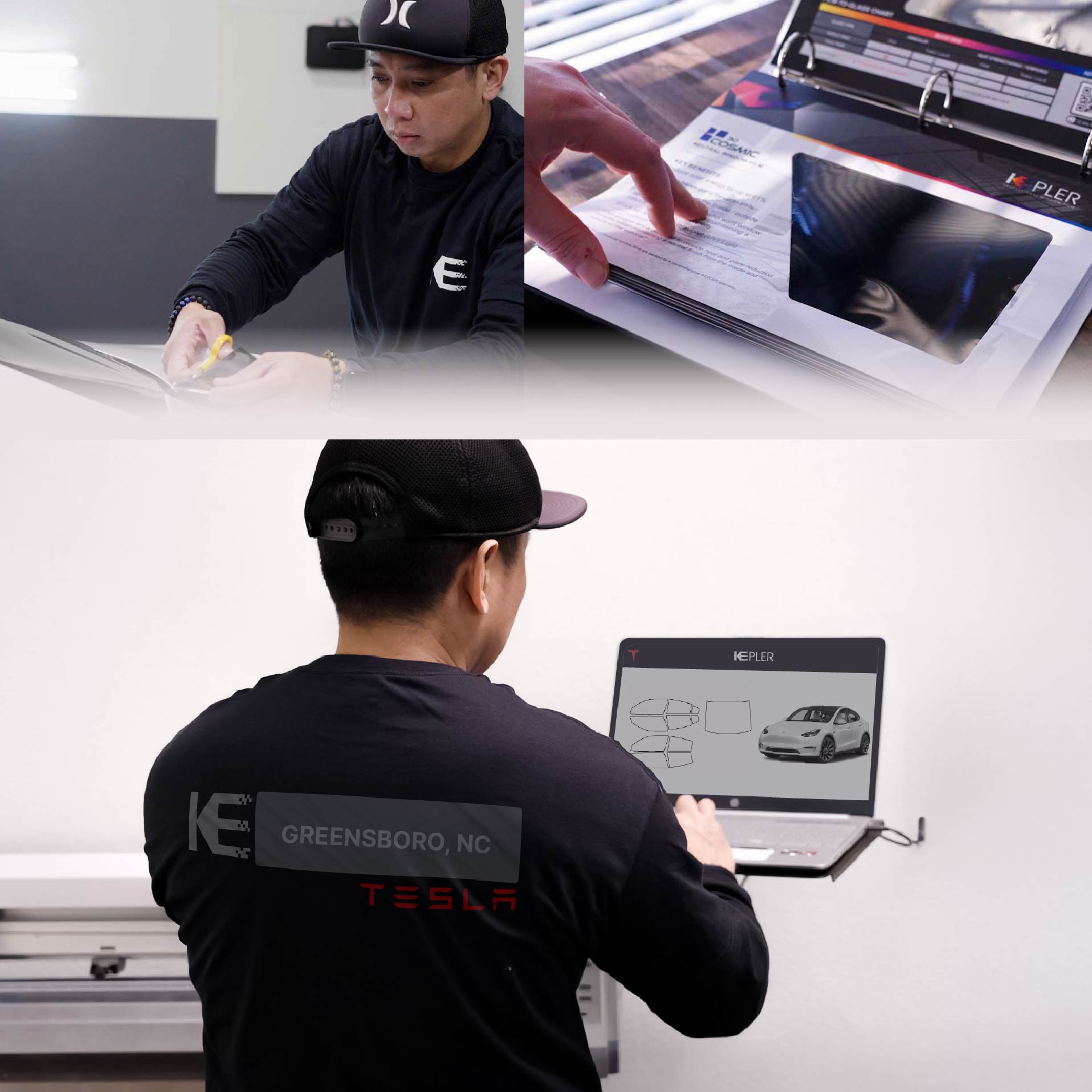 Kepler Technician Installing High-tech Window Tint to Tesla in Greensboro