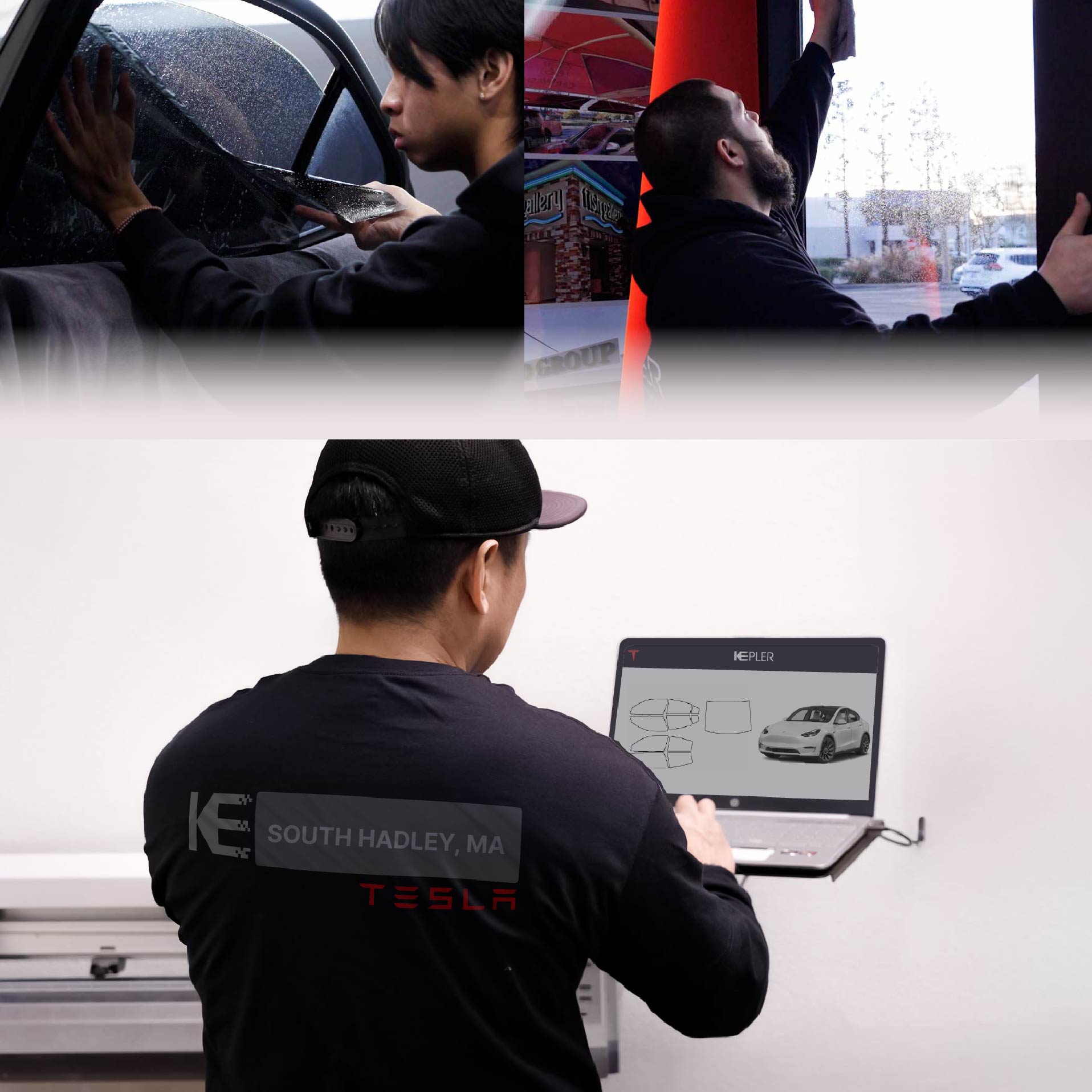 Kepler Technician Installing Advanced Window Tint to Tesla in South Hadley