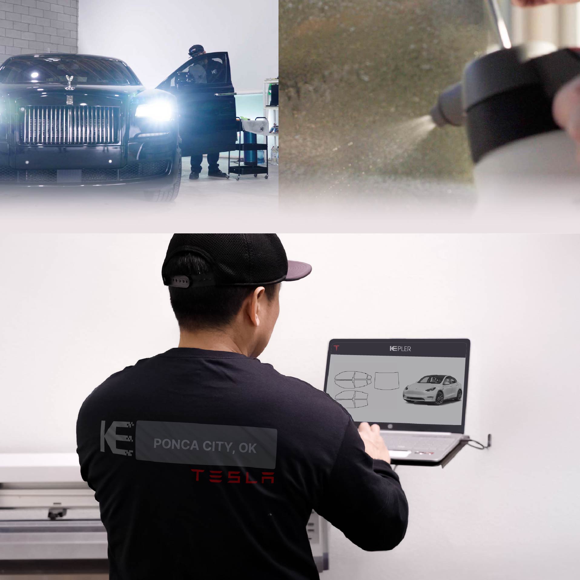 Expert Technician Installing High-tech Window Tint to Tesla in Ponca City