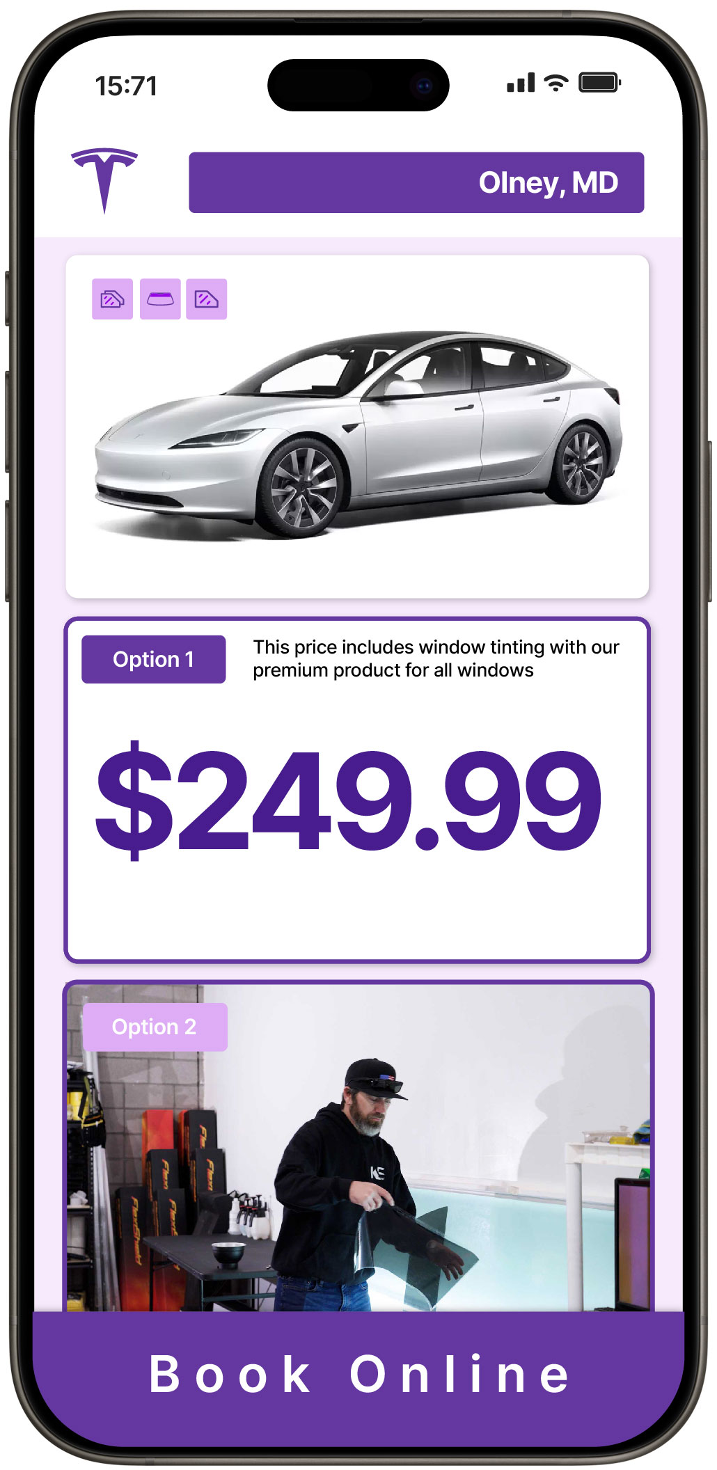 View Reasonable Tesla Window Tinting Prices in Olney, Maryland