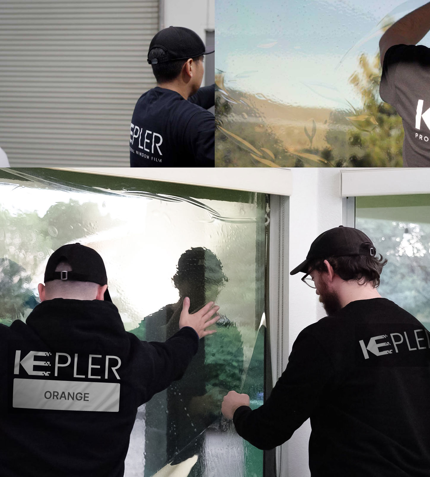 Expert Technician Applying High-tech Window Tint to Home in Orange
