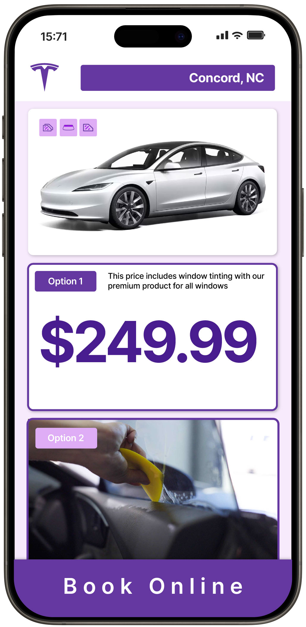 View Affordable Tesla Window Tinting Rates in Concord, North Carolina