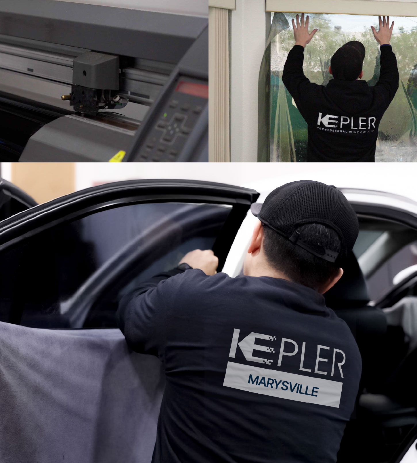 Automotive Window Tinting Expert Applying Film in Marysville, Ohio