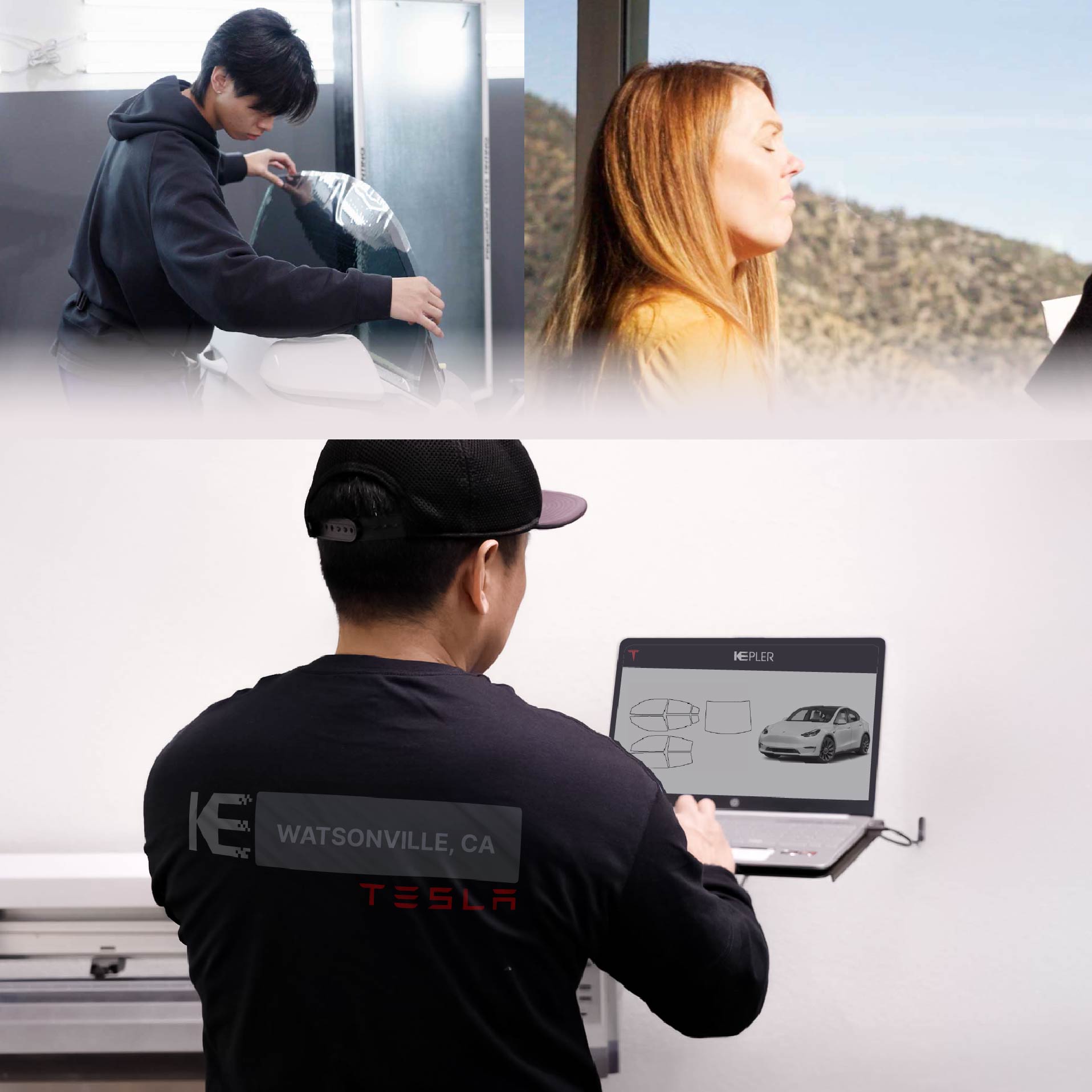 Kepler Technician Applying High-tech Window Tint to Tesla in Watsonville