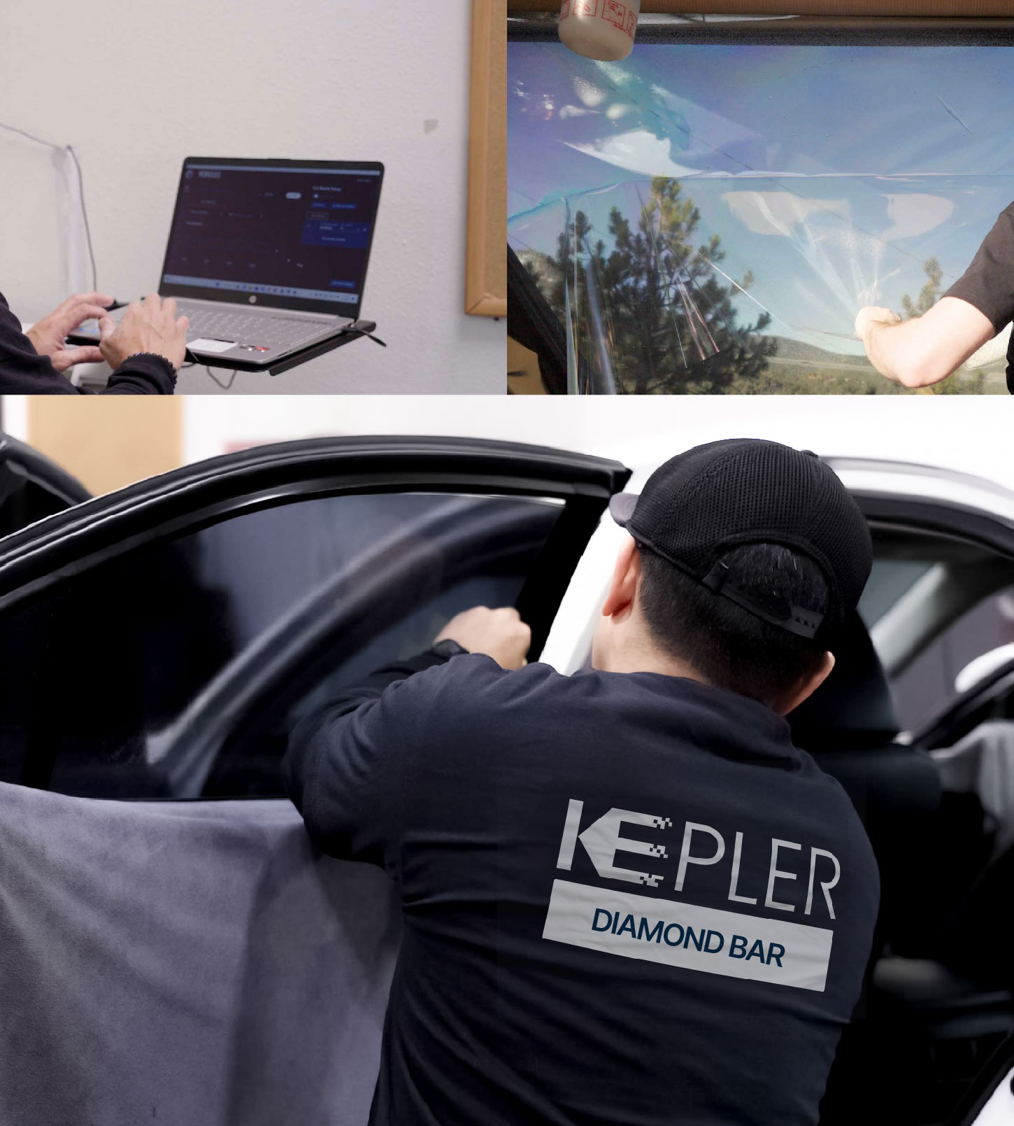 Automotive Window Tinting Expert Applying Film in Diamond Bar, California