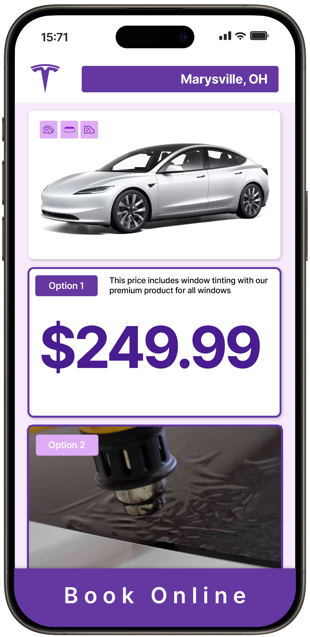 View Competitive Tesla Window Tinting Costs in Marysville, Ohio