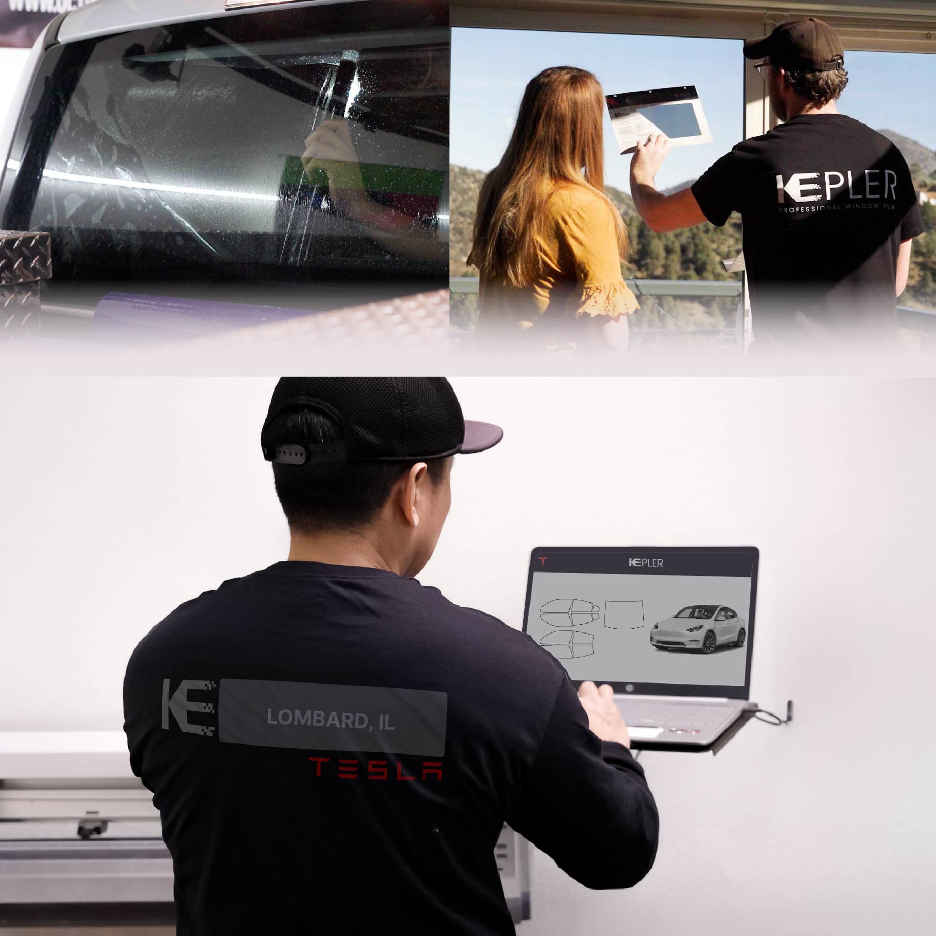Kepler Technician Fitting High-tech Window Tint to Tesla in Lombard