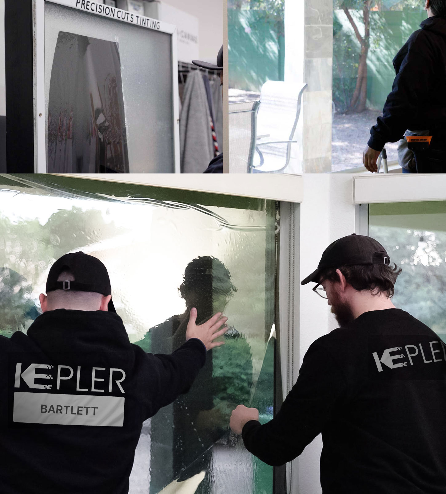 Kepler Technician Applying Advanced Window Tint to Home in Bartlett