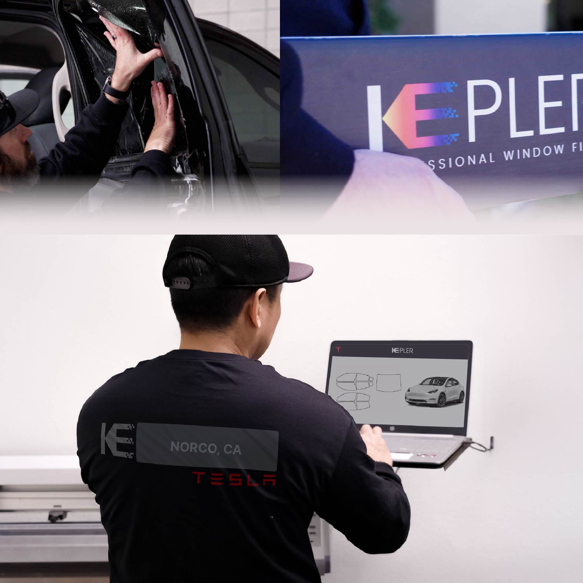 Expert Technician Applying High-tech Window Tint to Tesla in Norco