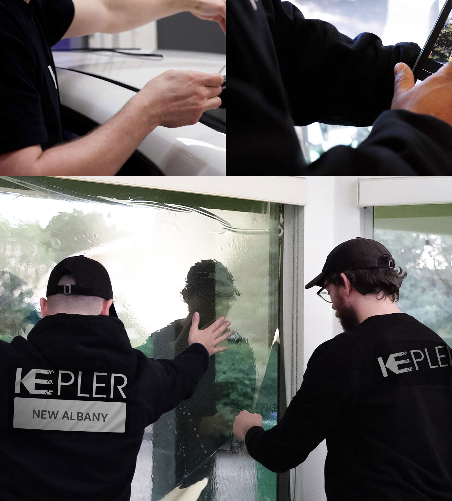 Expert Technician Installing Advanced Window Tint to Home in New Albany