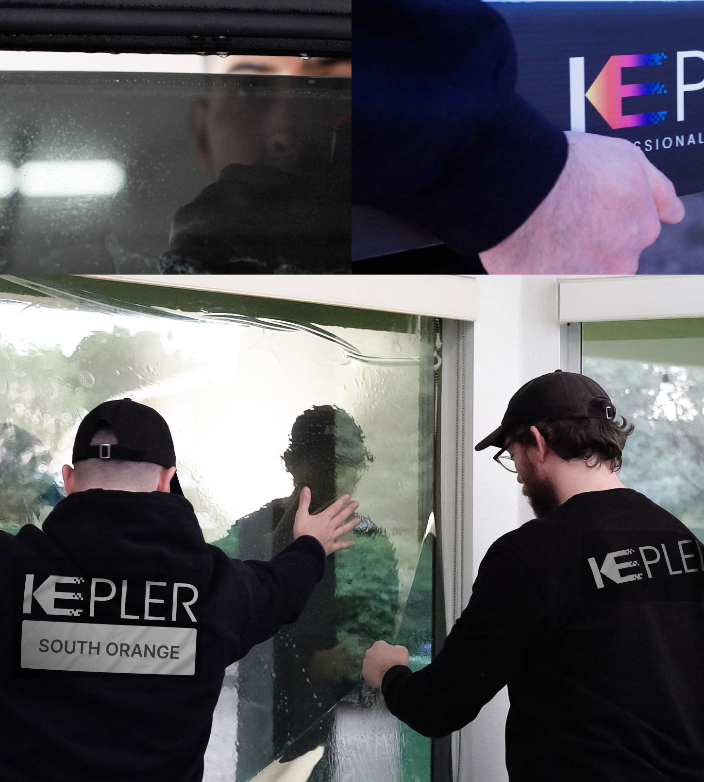 Expert Technician Applying Ceramic Window Tint to Home in South Orange