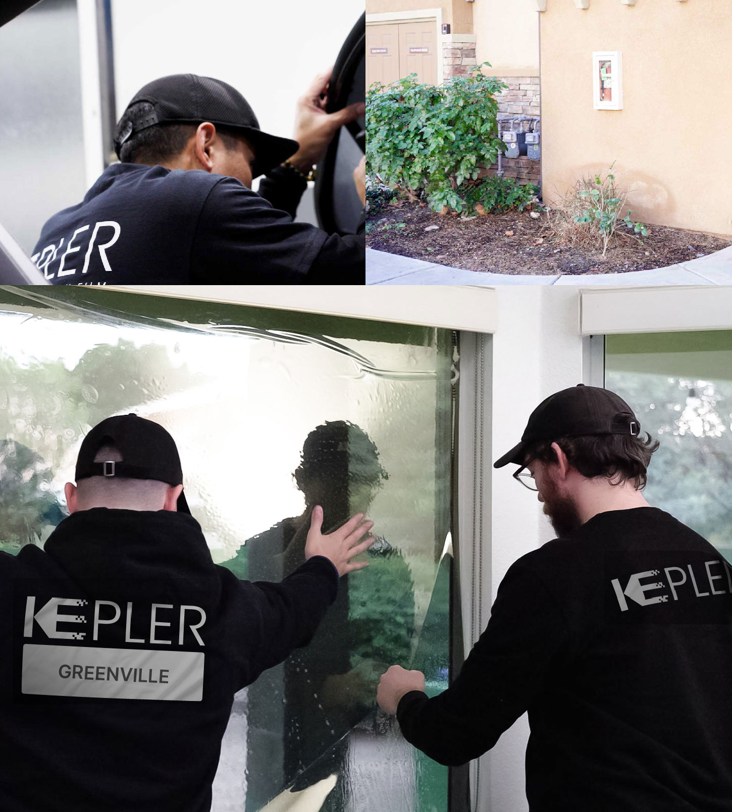 Expert Technician Installing Ceramic Window Tint to Home in Greenville