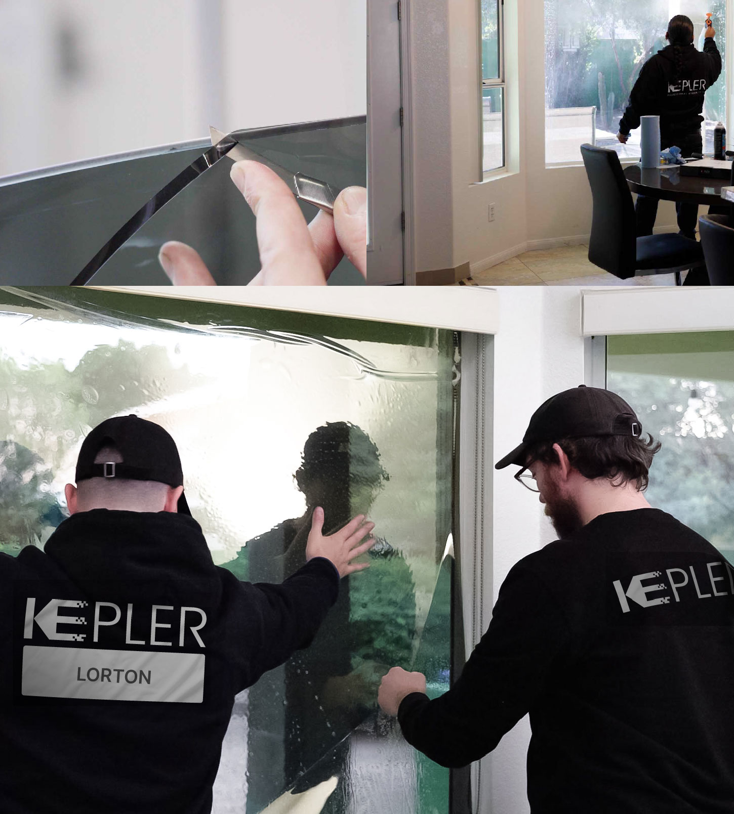 Kepler Technician Applying Ceramic Window Tint to Home in Lorton