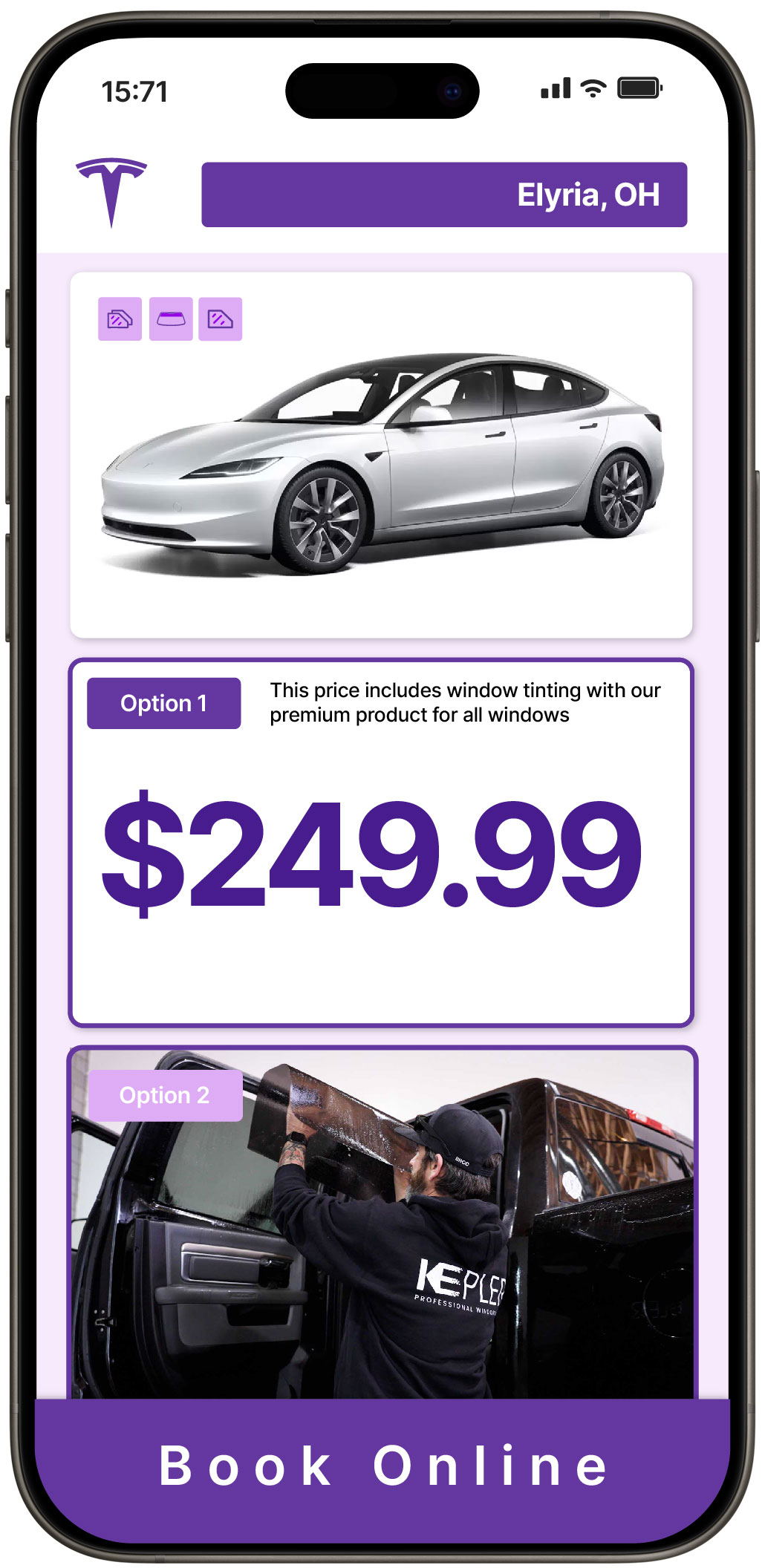View Competitive Tesla Window Tinting Costs in Elyria, Ohio
