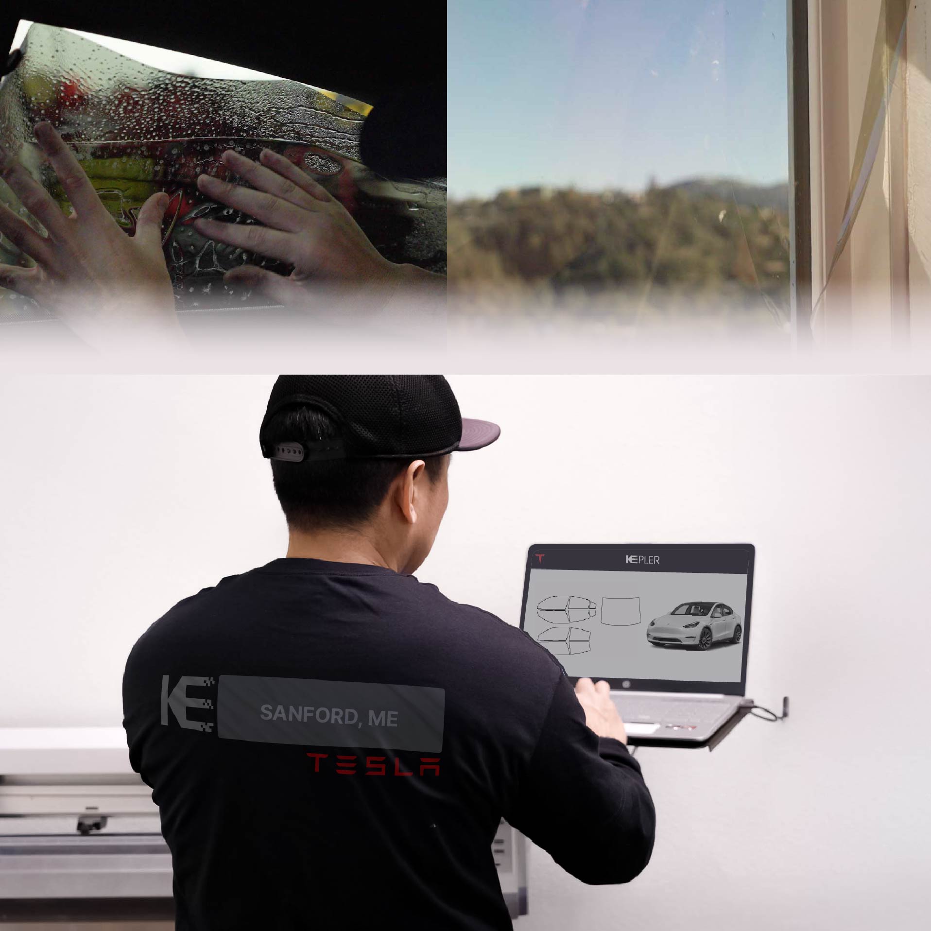 Expert Technician Installing High-tech Window Tint to Tesla in Sanford