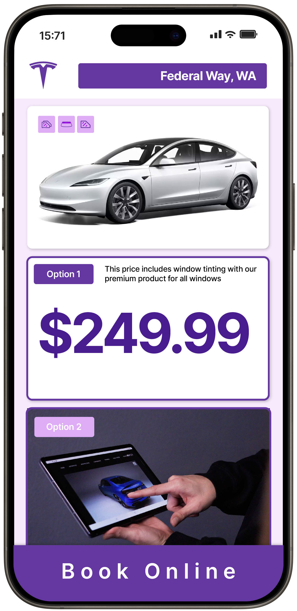View Affordable Tesla Window Tinting Rates in Federal Way, Washington