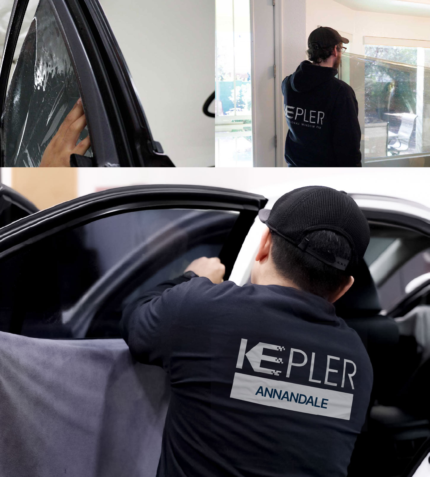 Automotive Window Tinting Expert Applying Film in Annandale, Virginia