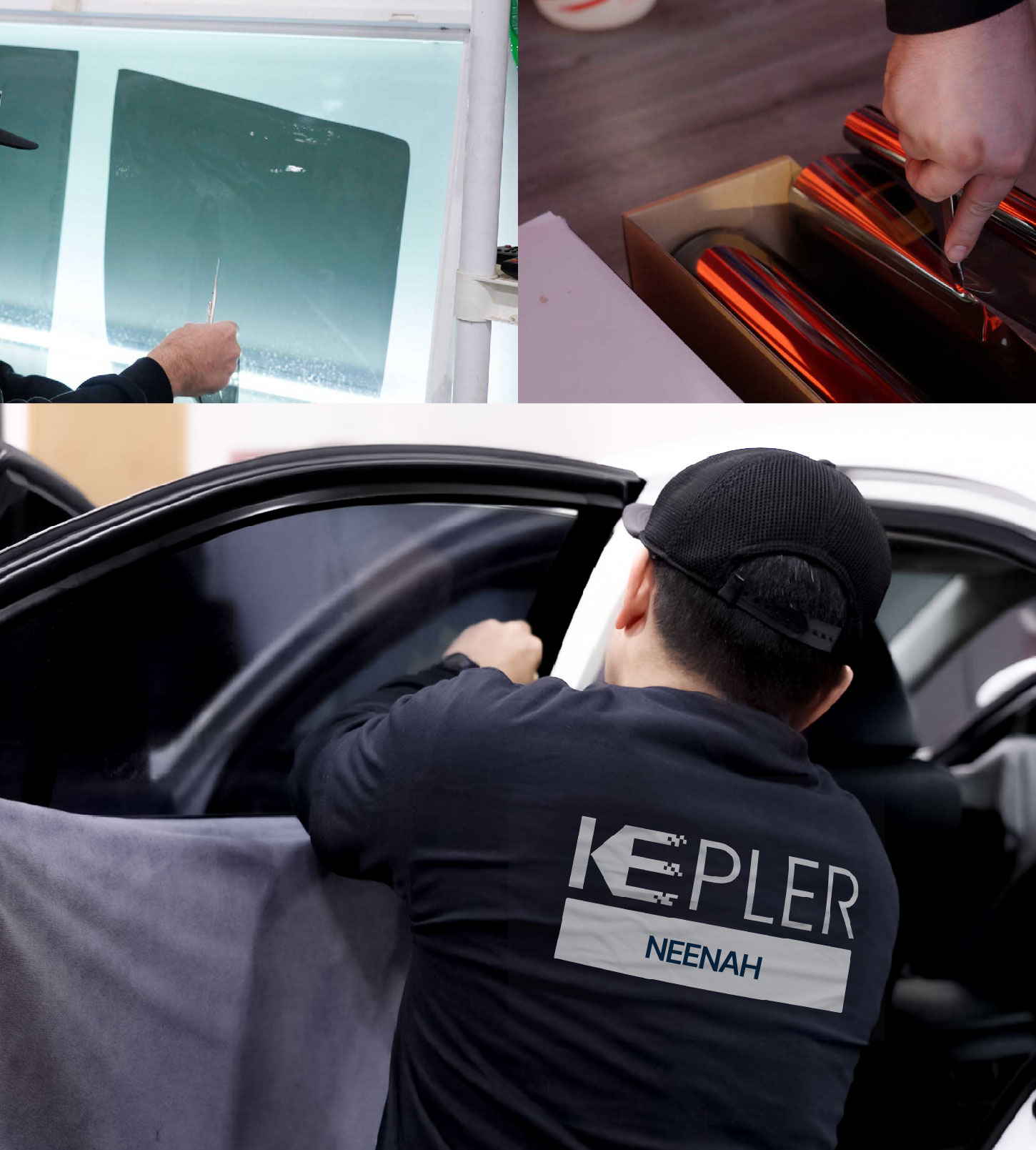 Automotive Window Tinting Expert Applying Film in Neenah, Wisconsin
