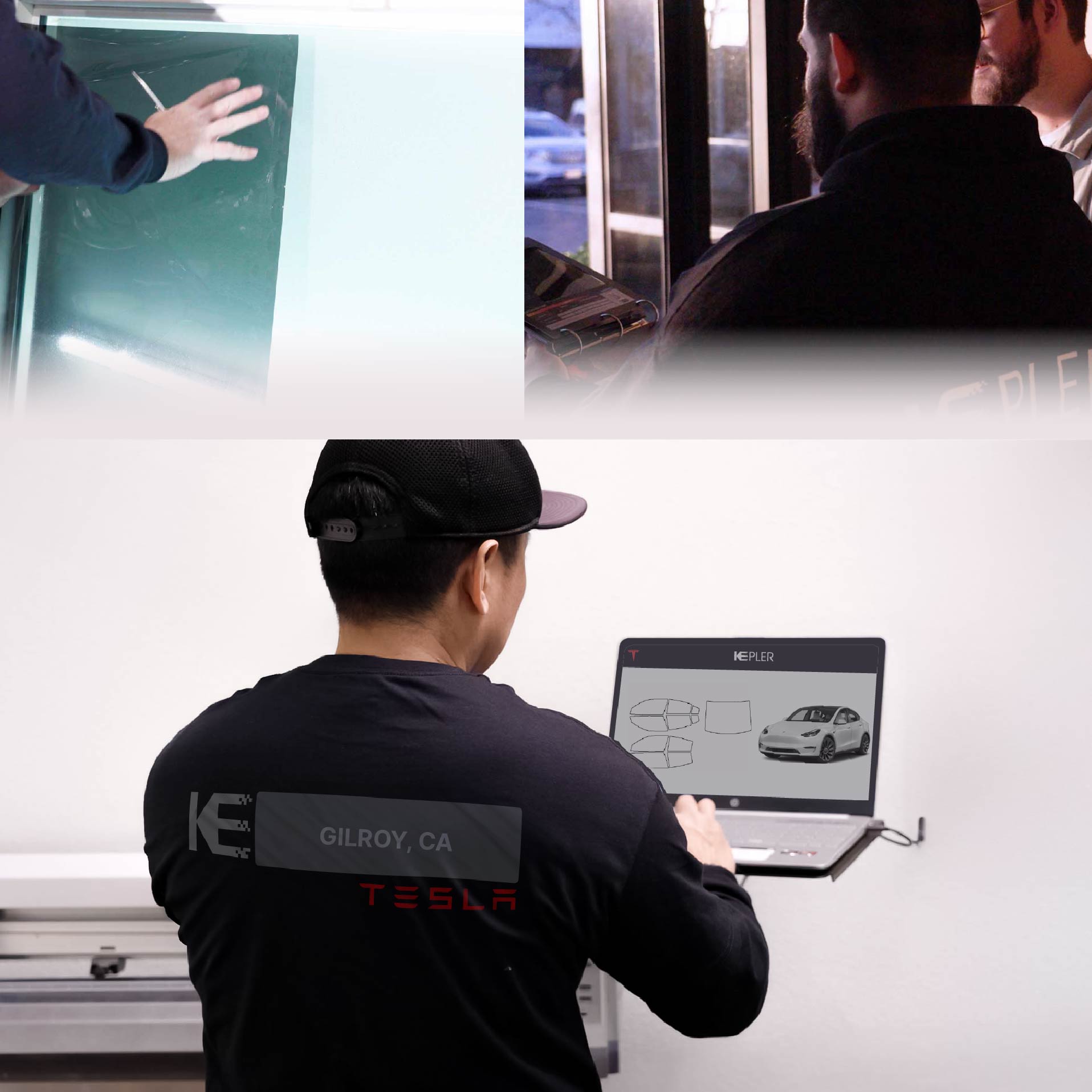 Kepler Technician Installing High-tech Window Tint to Tesla in Gilroy