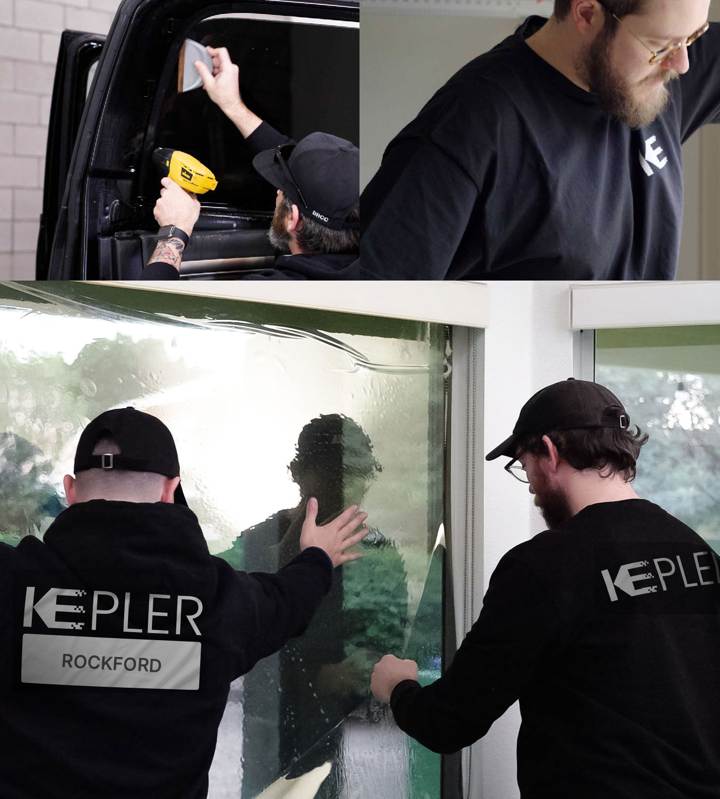 Kepler Technician Applying Advanced Window Tint to Home in Rockford