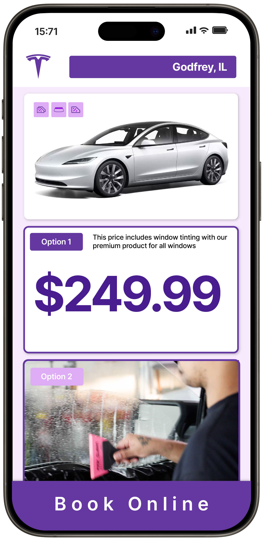 View Reasonable Tesla Window Tinting Costs in Godfrey, Illinois