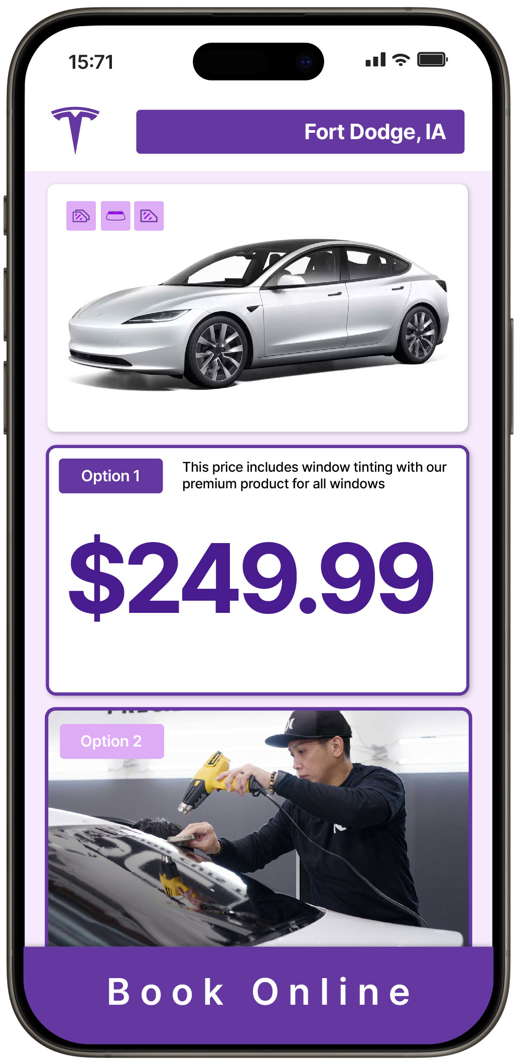 View Competitive Tesla Window Tinting Prices in Fort Dodge, Iowa