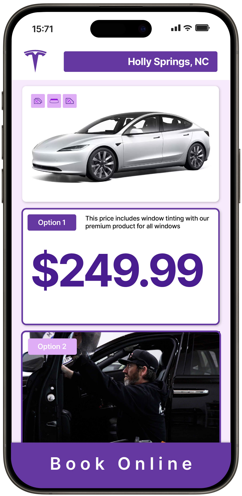 View Competitive Tesla Window Tinting Costs in Holly Springs, North Carolina