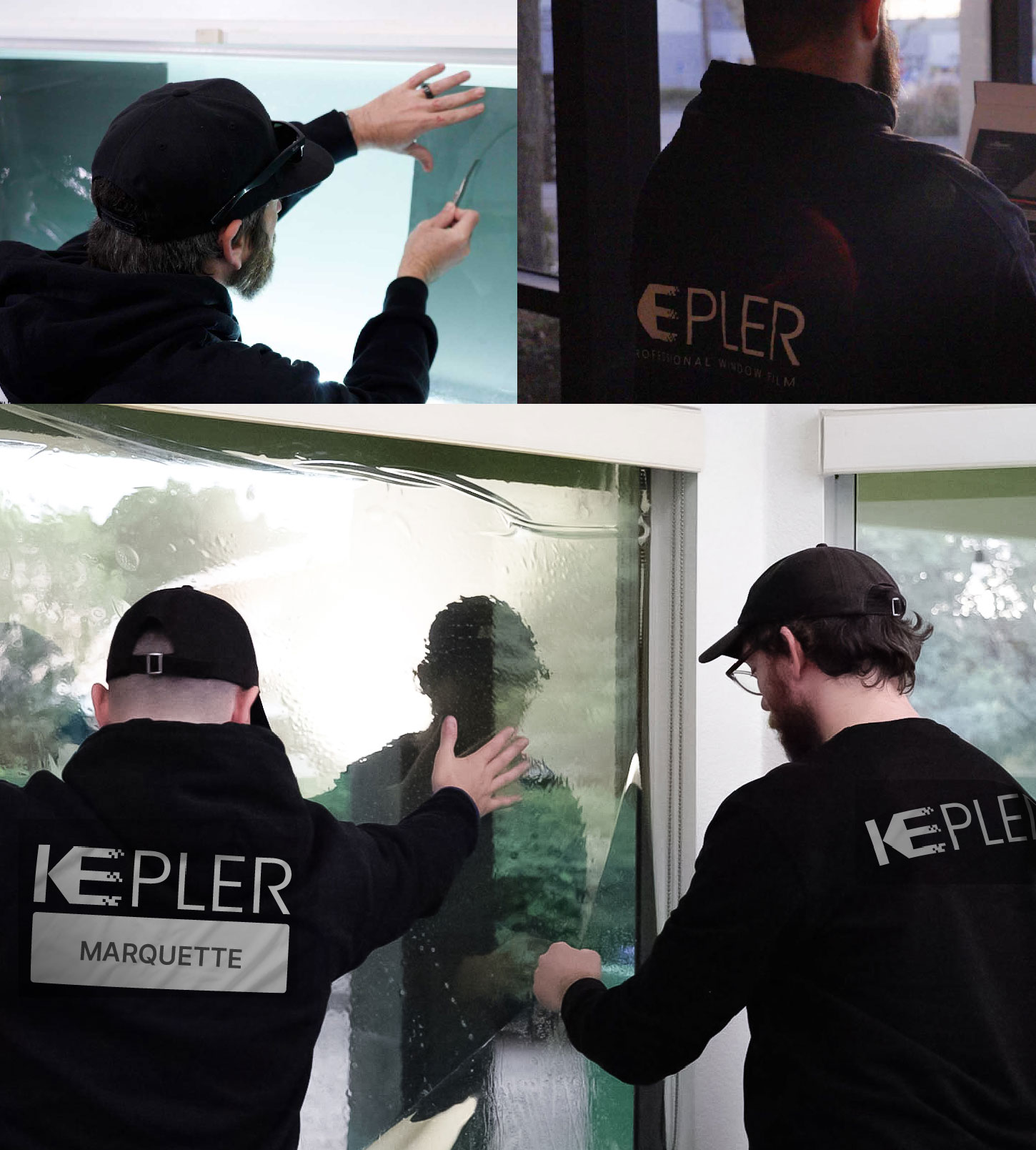 Expert Technician Fitting Ceramic Window Tint to Home in Marquette