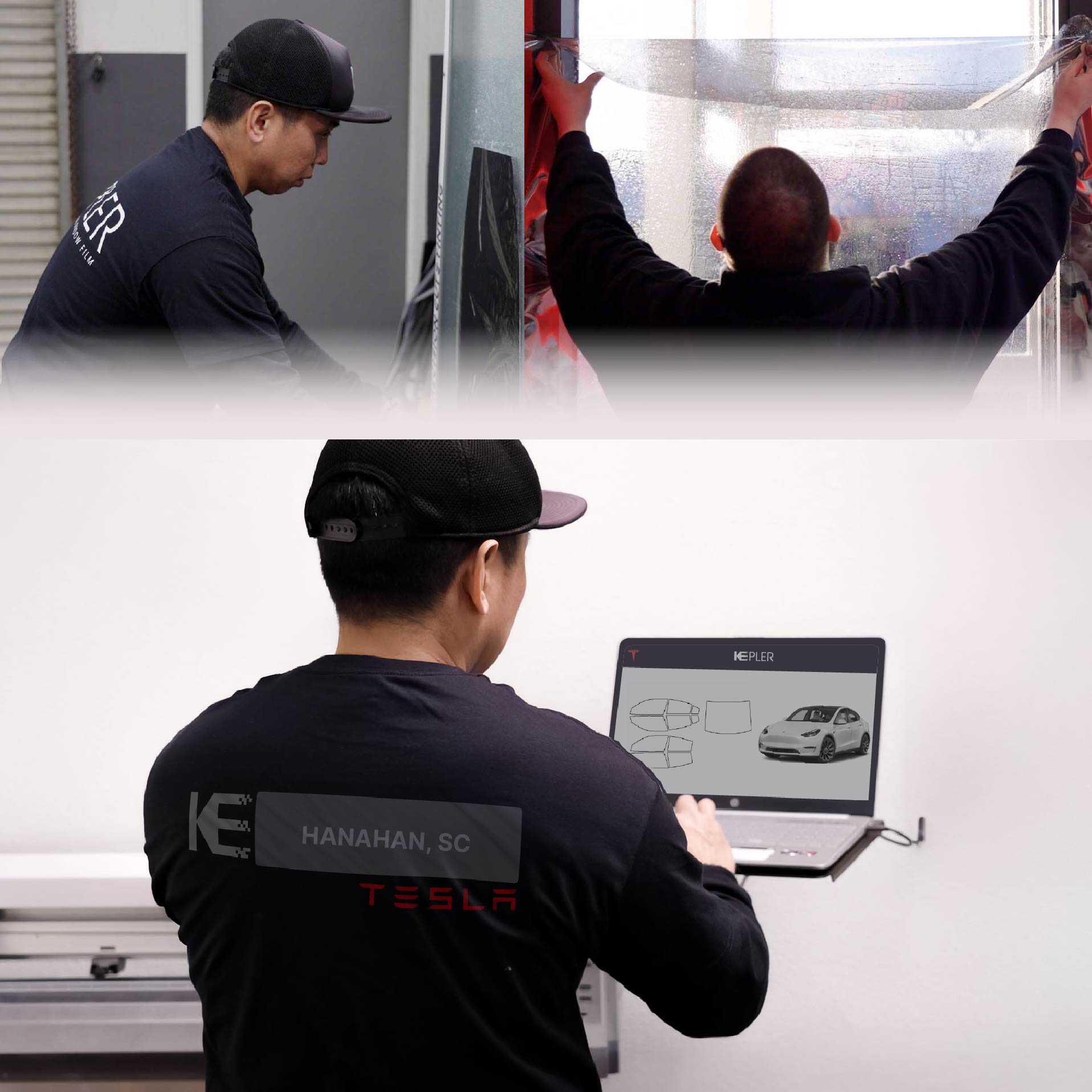 Kepler Technician Fitting Advanced Window Tint to Tesla in Hanahan