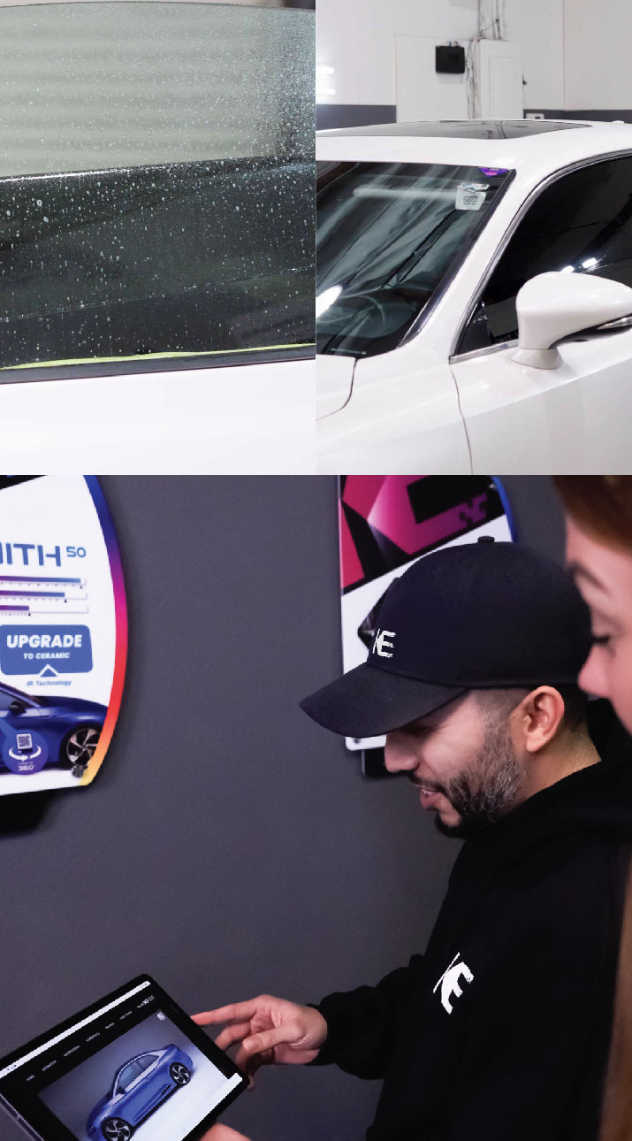Kepler Dealer Showing Car Window Film Options to Customer in Miami Beach, Florida