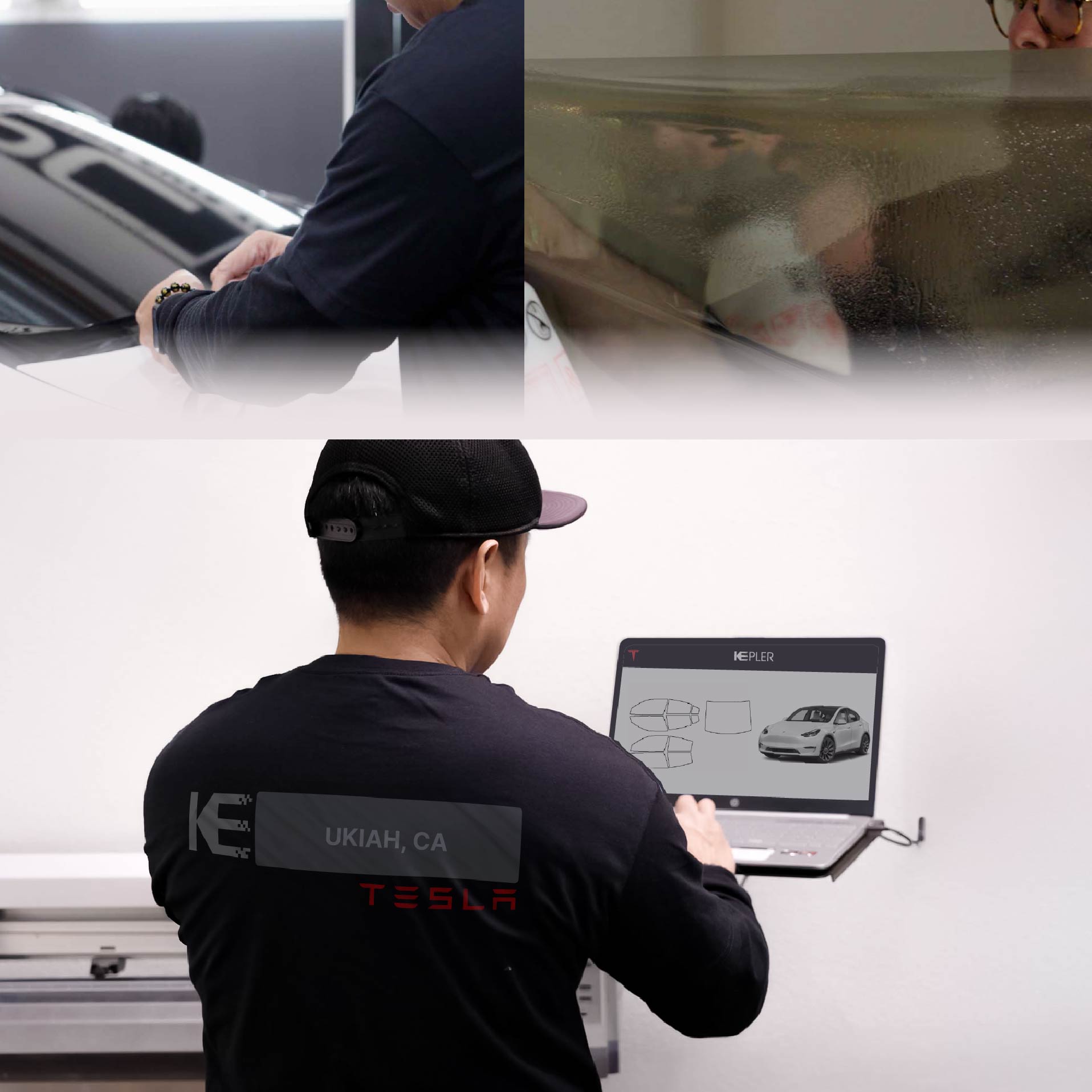 Kepler Technician Applying Advanced Window Tint to Tesla in Ukiah