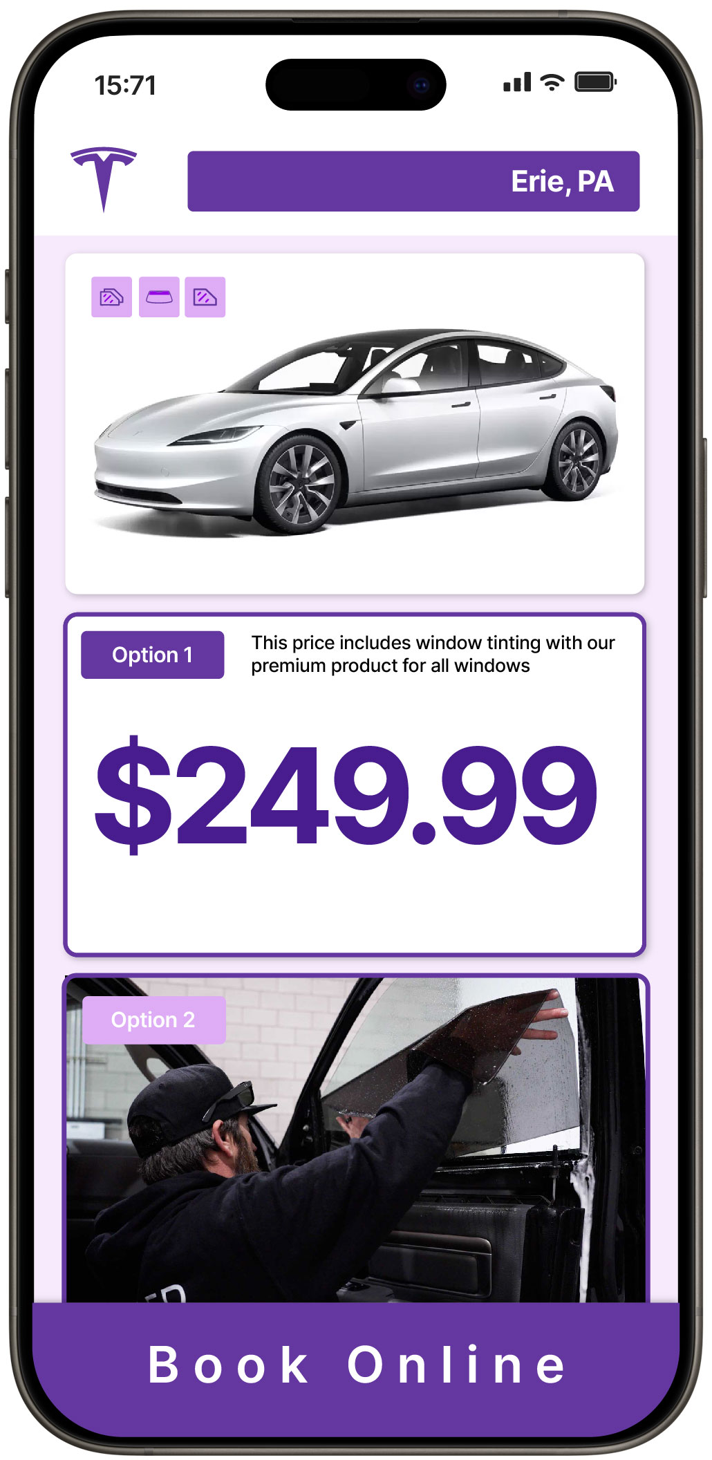 View Affordable Tesla Window Tinting Rates in Erie, Pennsylvania