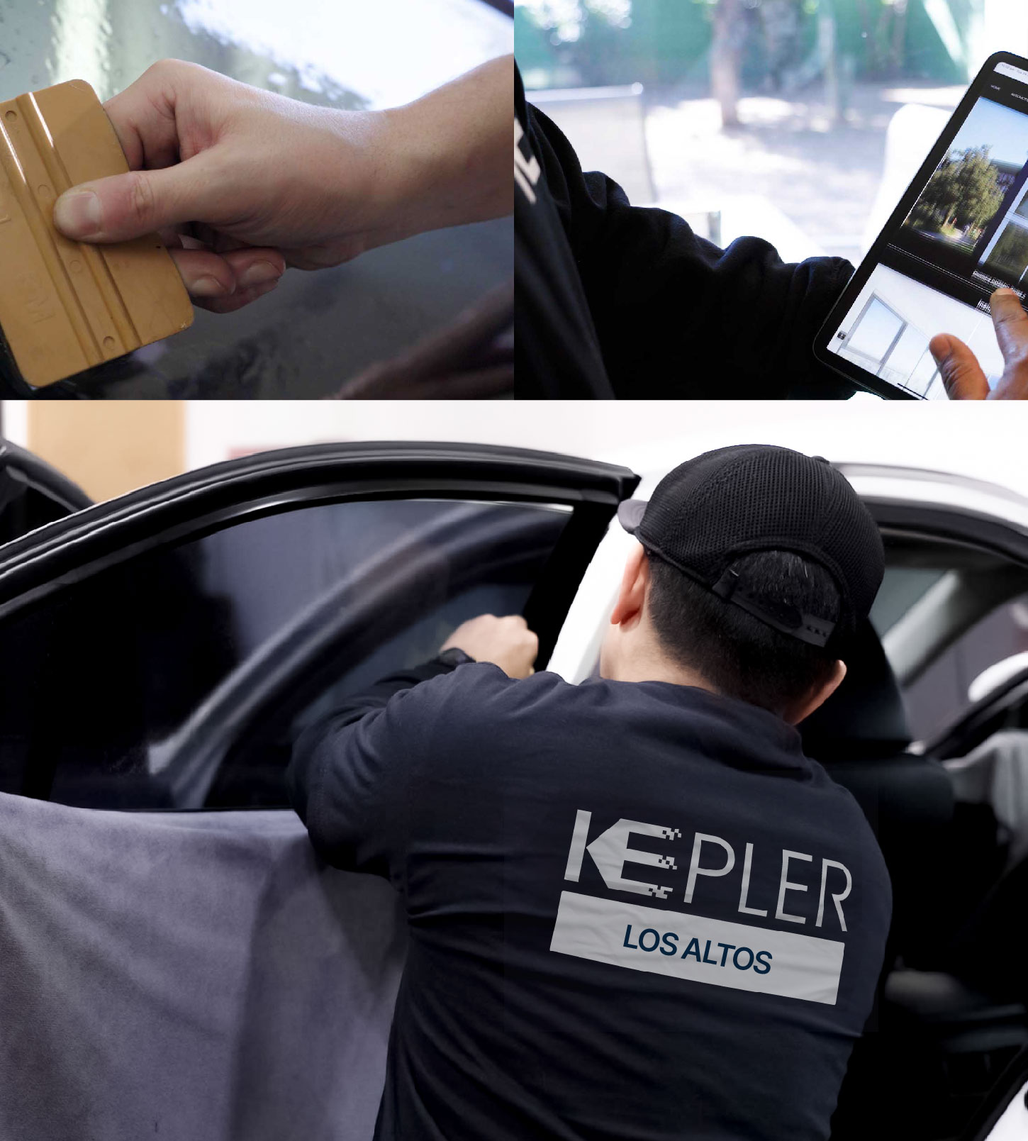 Automotive Window Tinting Expert Applying Film in Los Altos, California