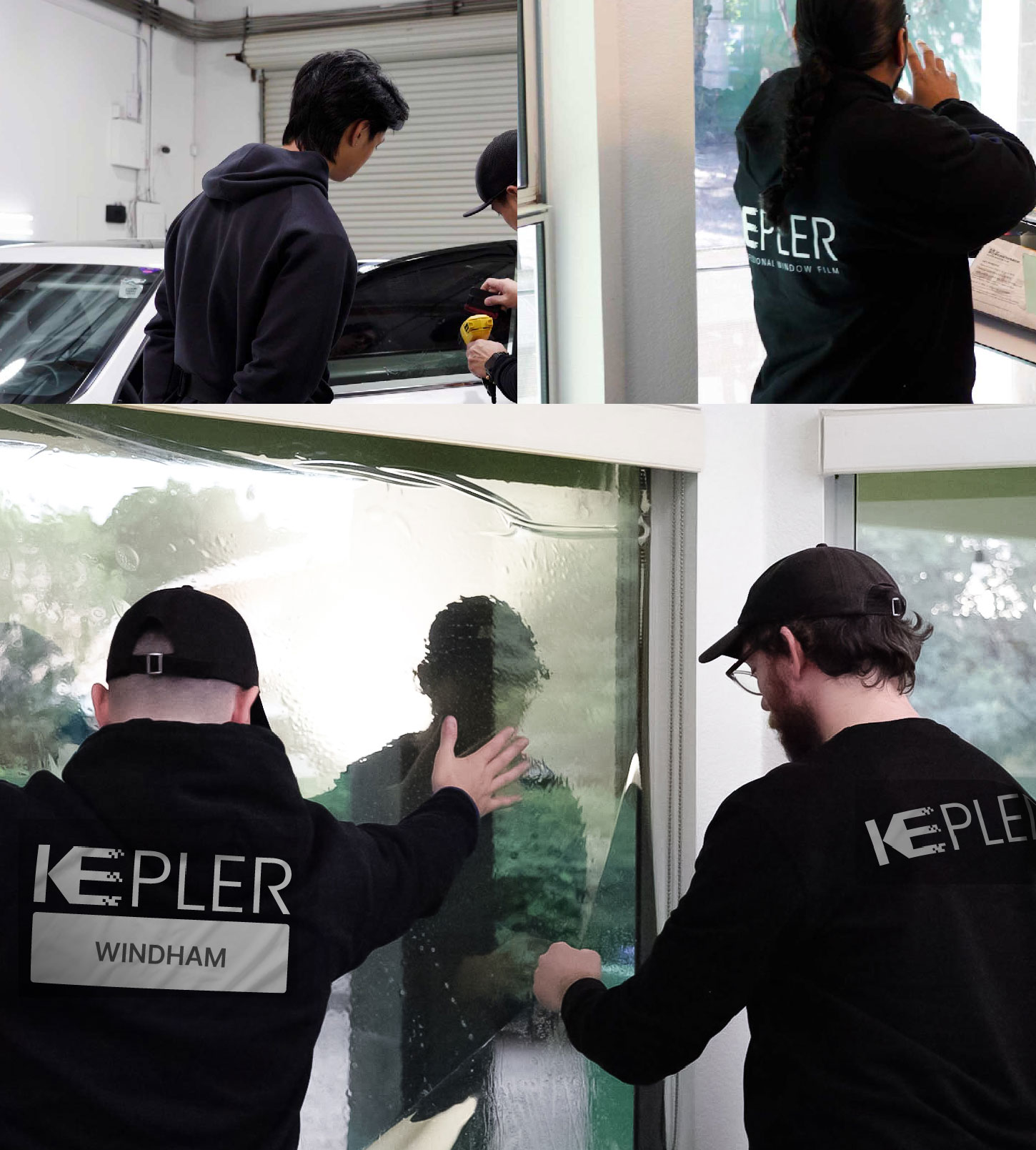 Expert Technician Applying High-tech Window Tint to Home in Windham