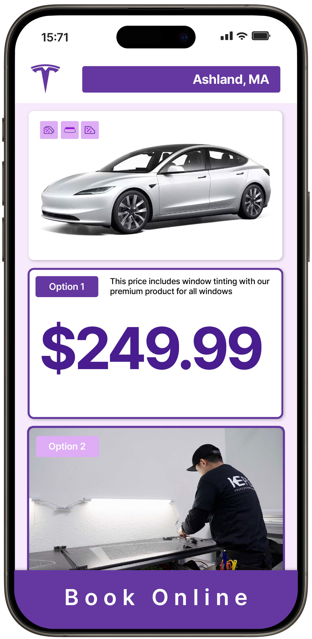 View Competitive Tesla Window Tinting Rates in Ashland, Massachusetts