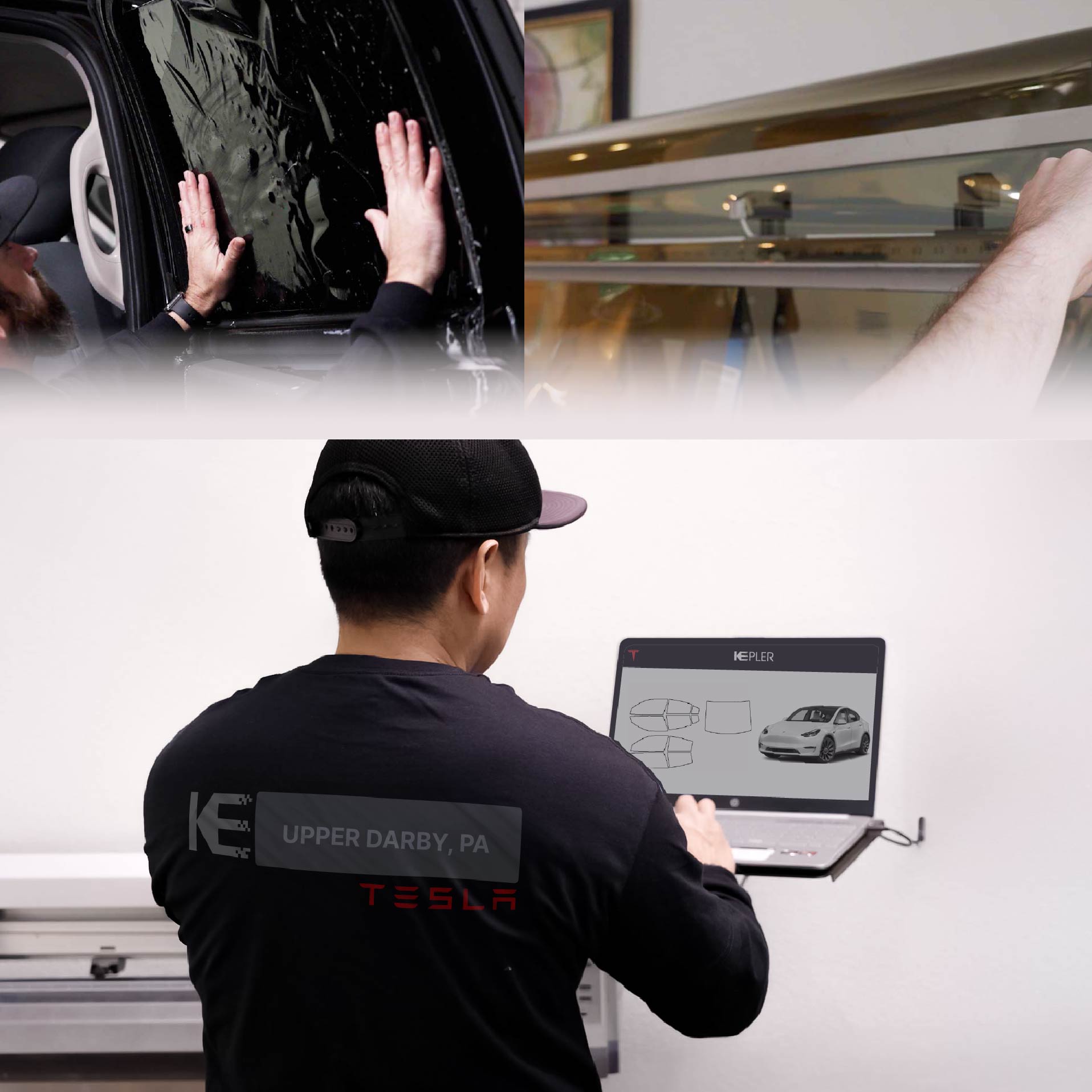 Kepler Technician Fitting High-tech Window Tint to Tesla in Upper Darby