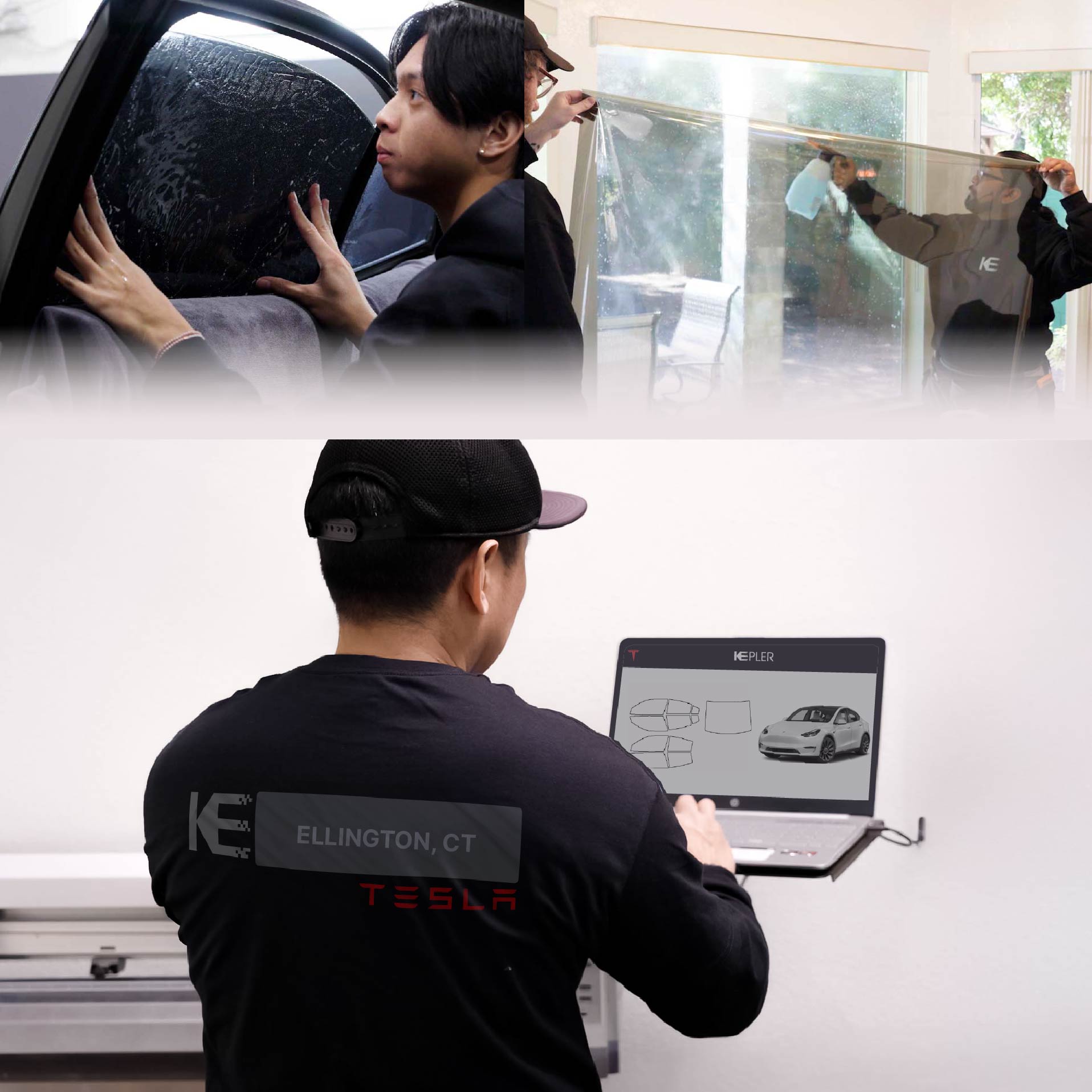 Kepler Technician Fitting High-tech Window Tint to Tesla in Ellington