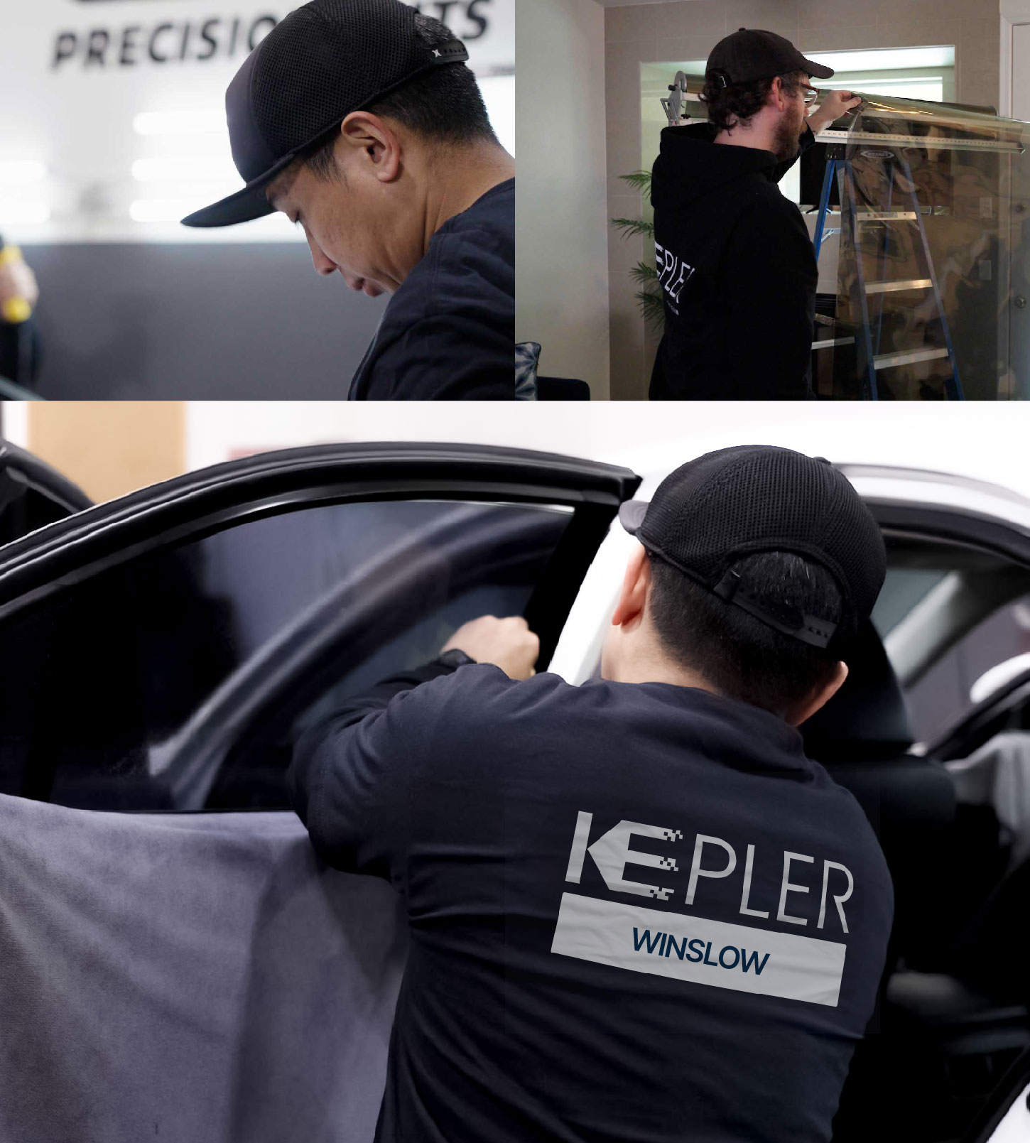 Automotive Window Tinting Expert Applying Film in Winslow, New Jersey