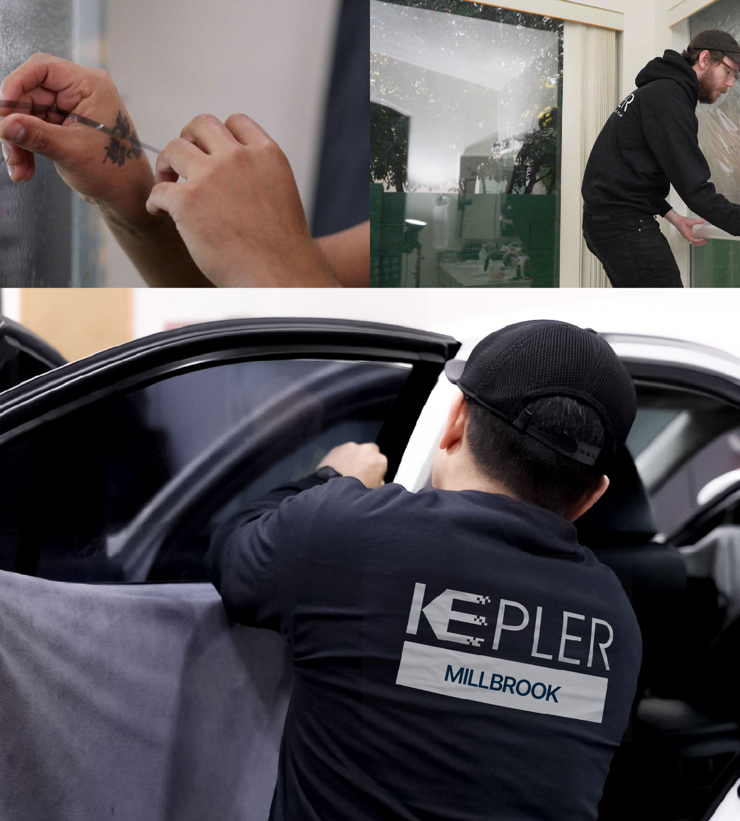 Automotive Window Tinting Expert Applying Film in Millbrook, Alabama