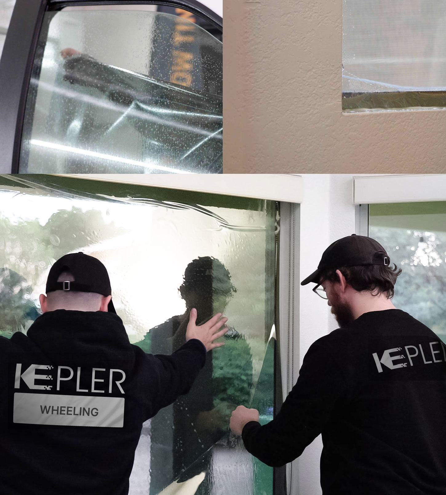 Expert Technician Fitting High-tech Window Tint to Home in Wheeling