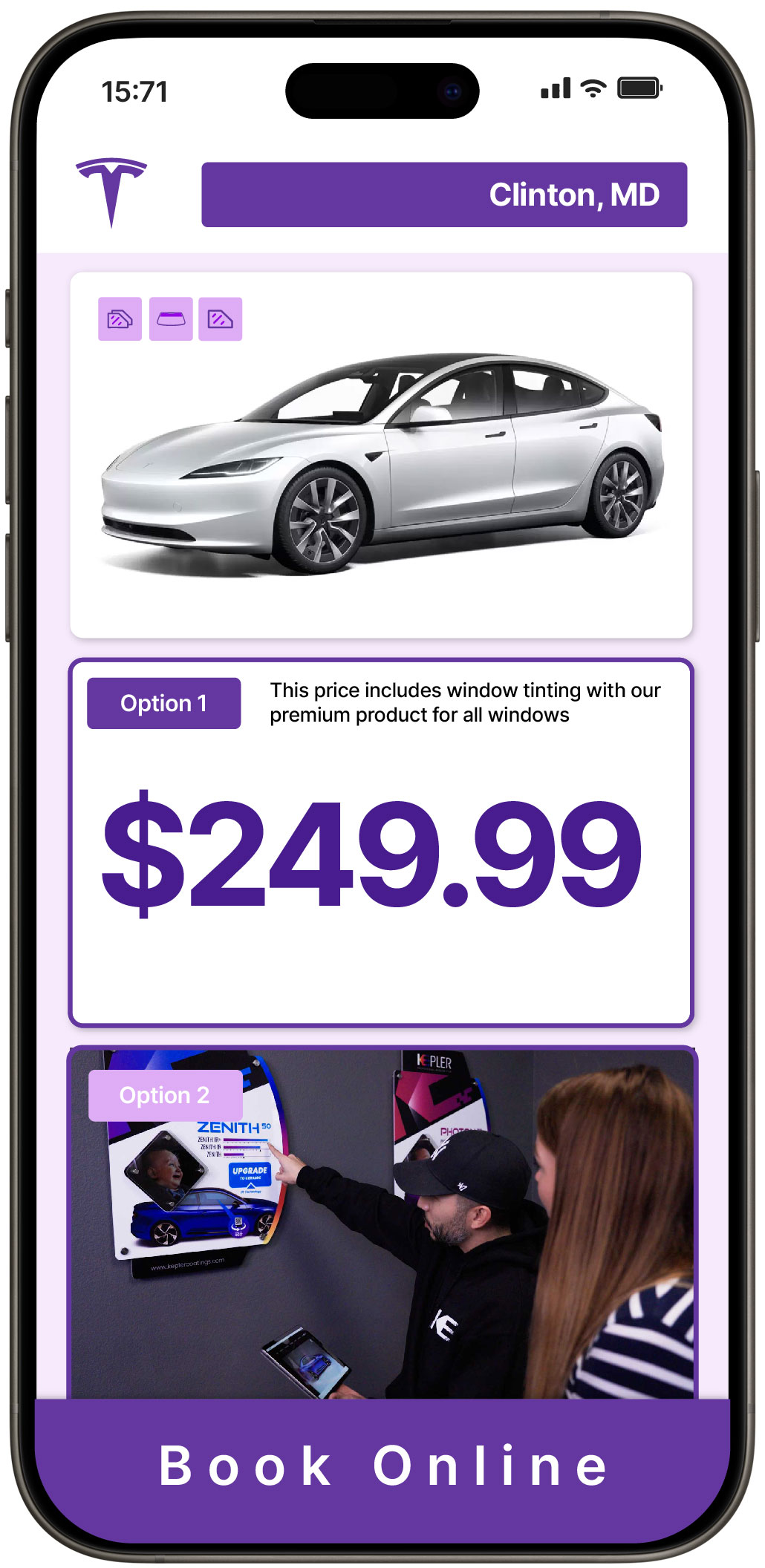 View Competitive Tesla Window Tinting Rates in Clinton, Maryland