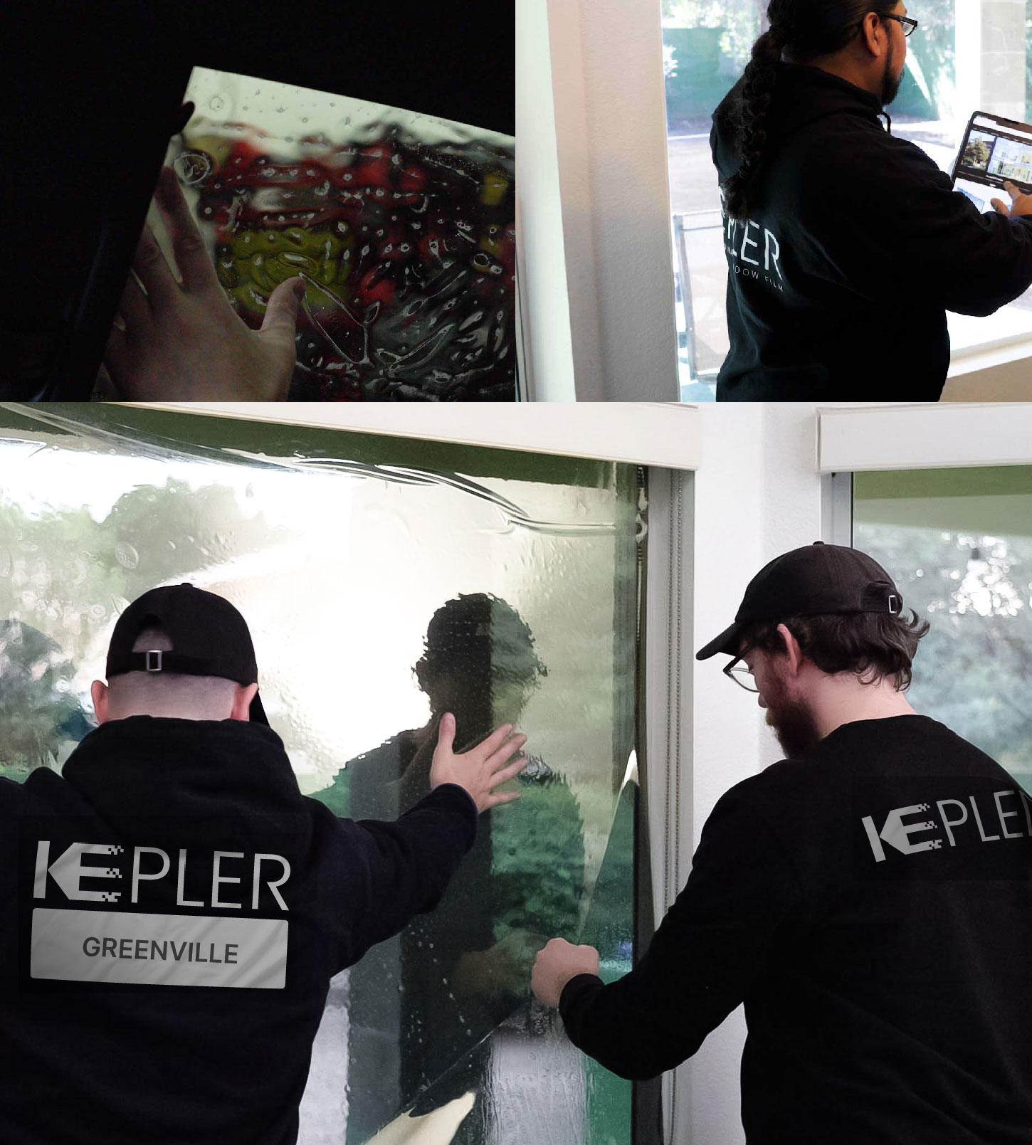 Expert Technician Installing Advanced Window Tint to Home in Greenville