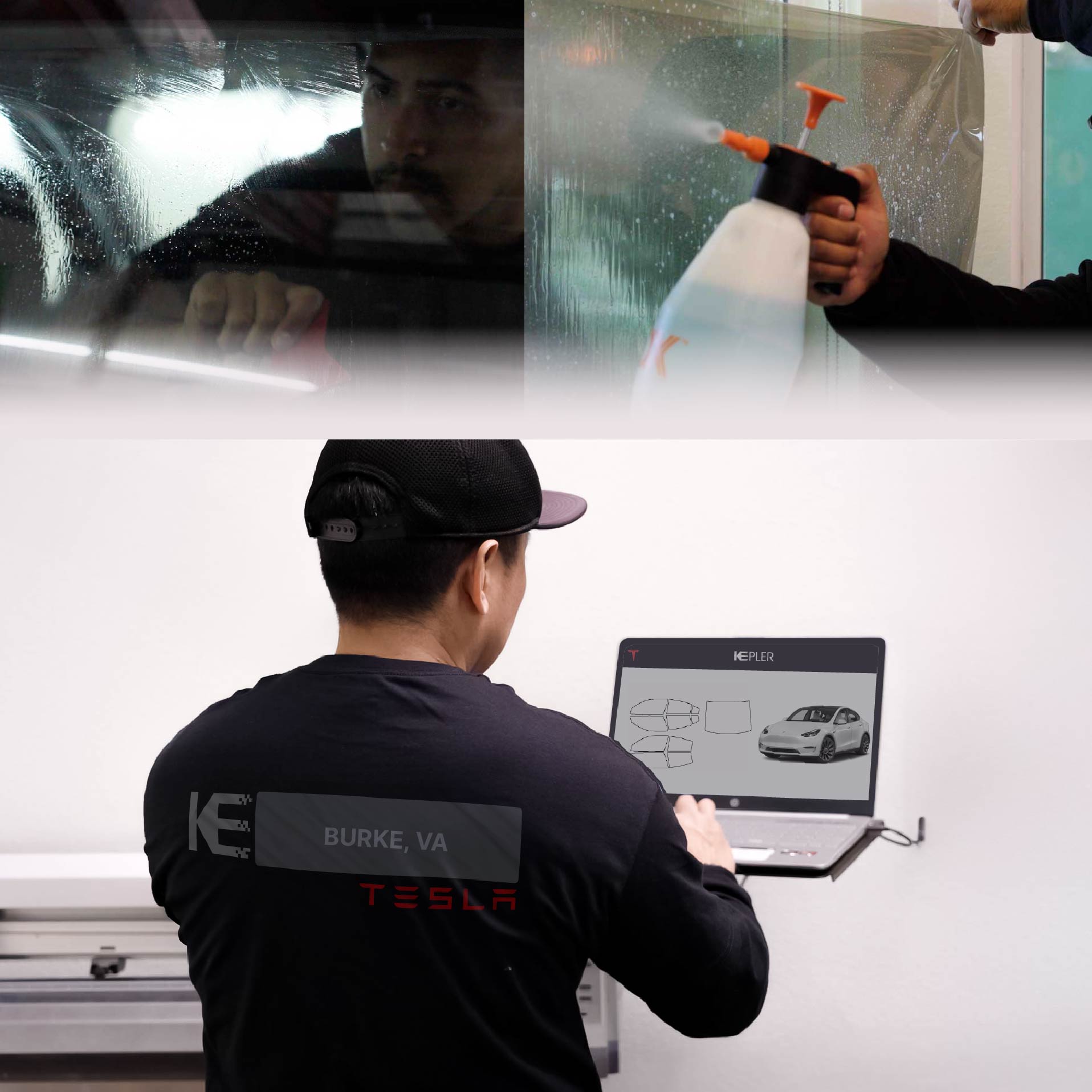 Expert Technician Applying High-tech Window Tint to Tesla in Burke