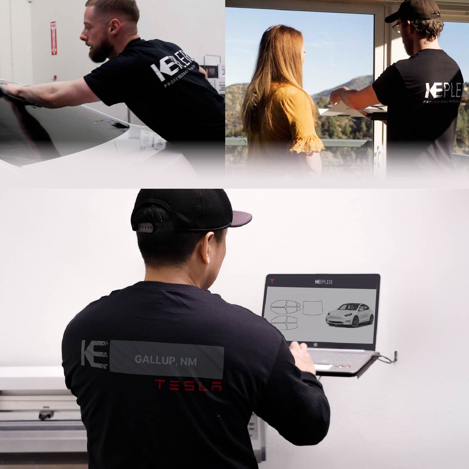 Expert Technician Fitting Advanced Window Tint to Tesla in Gallup