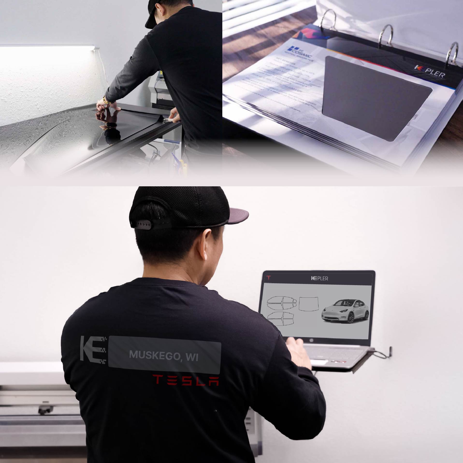 Kepler Technician Installing High-tech Window Tint to Tesla in Muskego