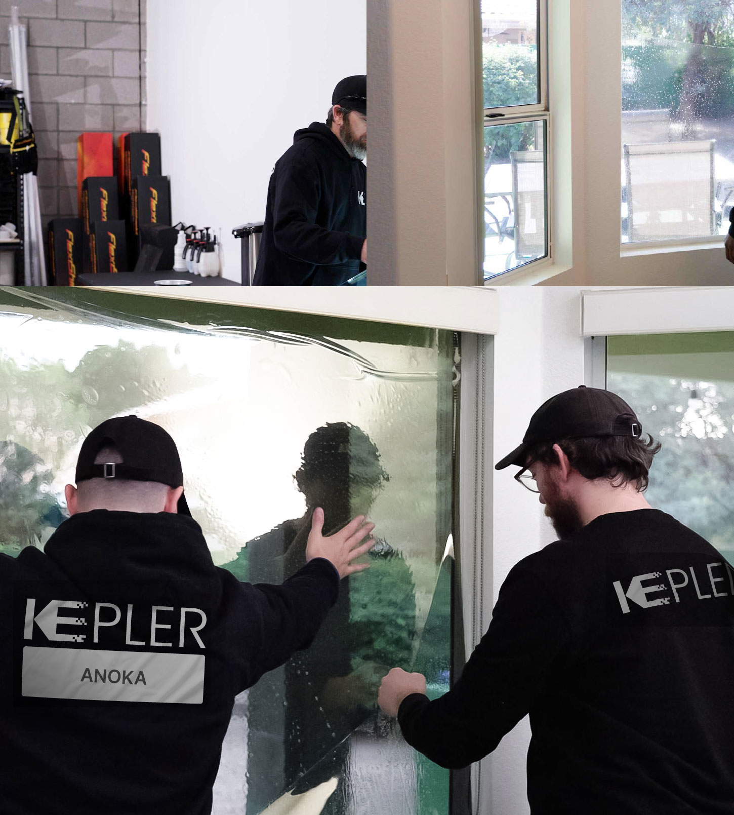 Expert Technician Fitting High-tech Window Tint to Home in Anoka