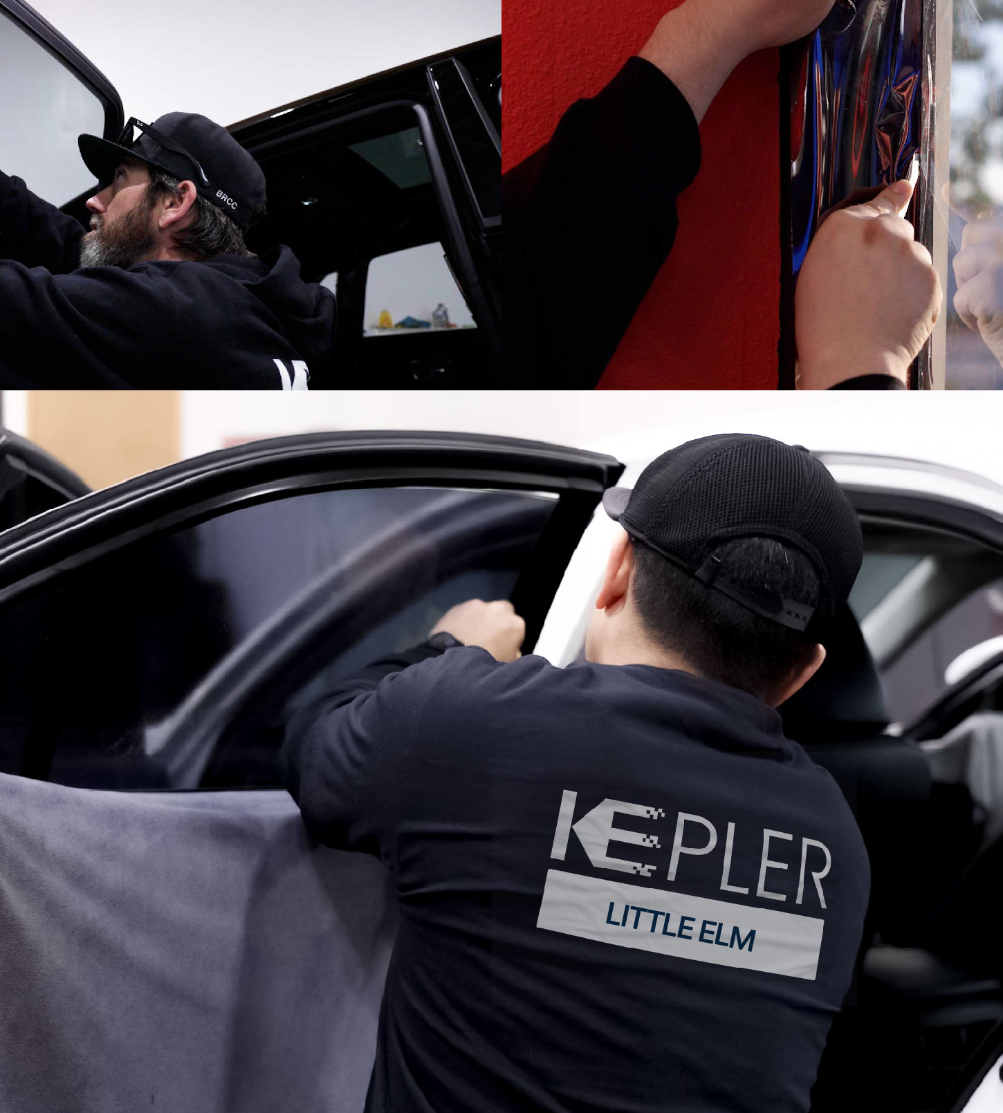 Automotive Window Tinting Expert Applying Film in Little Elm, Texas