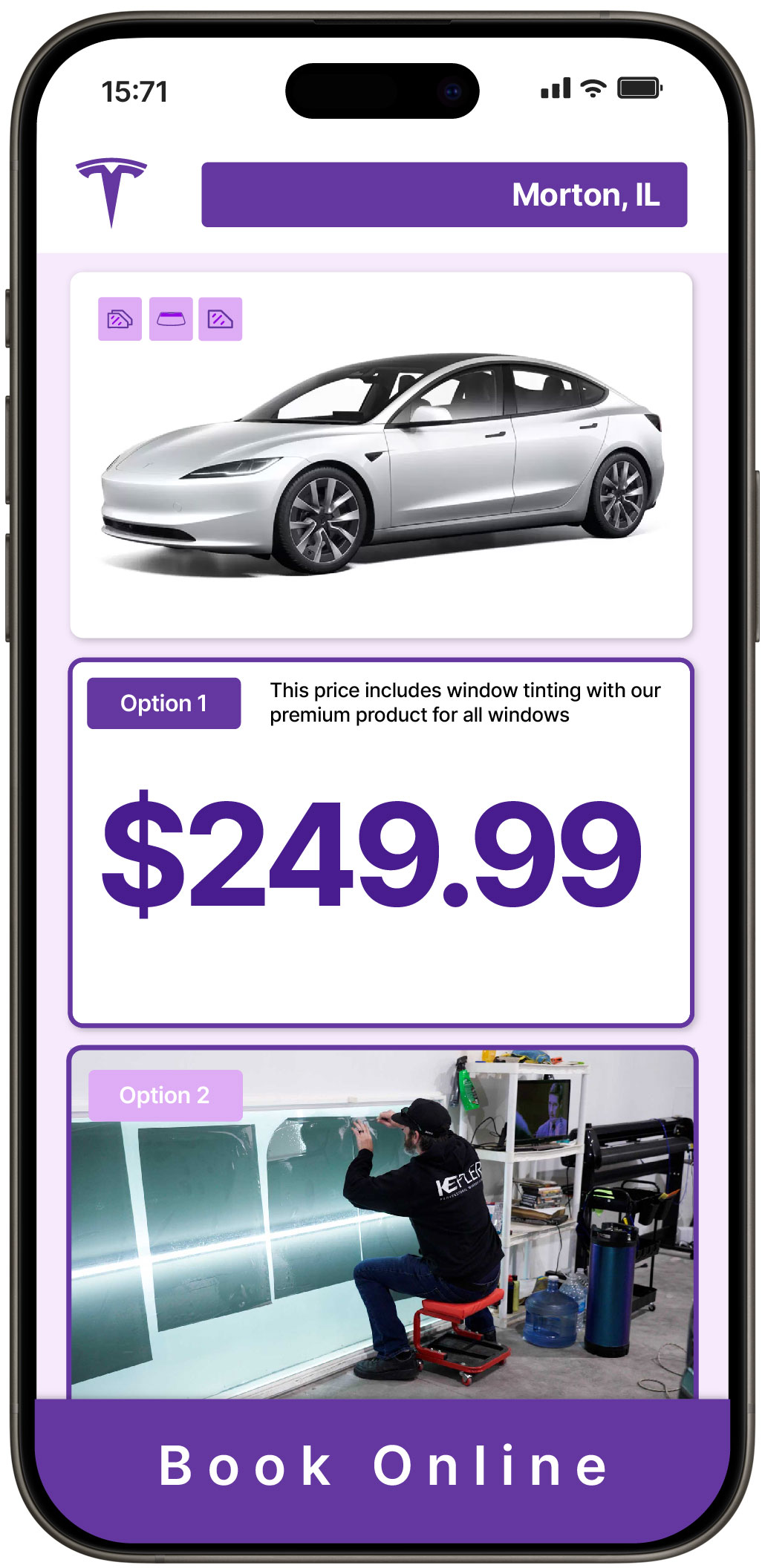View Competitive Tesla Window Tinting Rates in Morton, Illinois