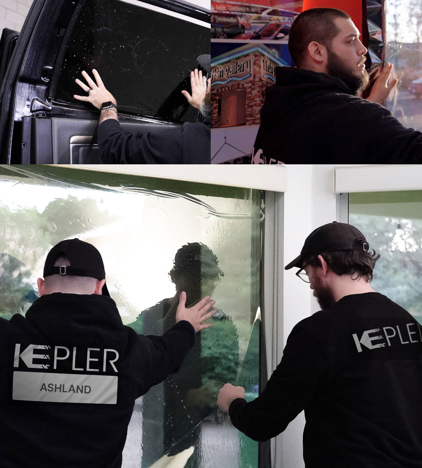 Expert Technician Fitting High-tech Window Tint to Home in Ashland