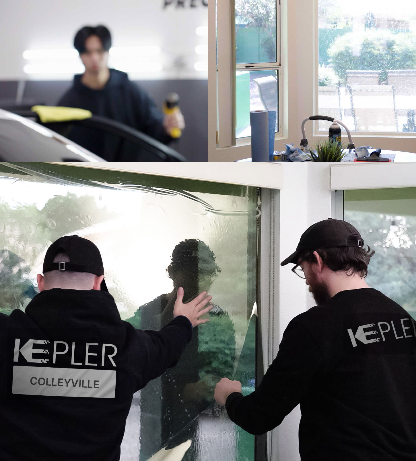 Expert Technician Fitting Advanced Window Tint to Home in Colleyville